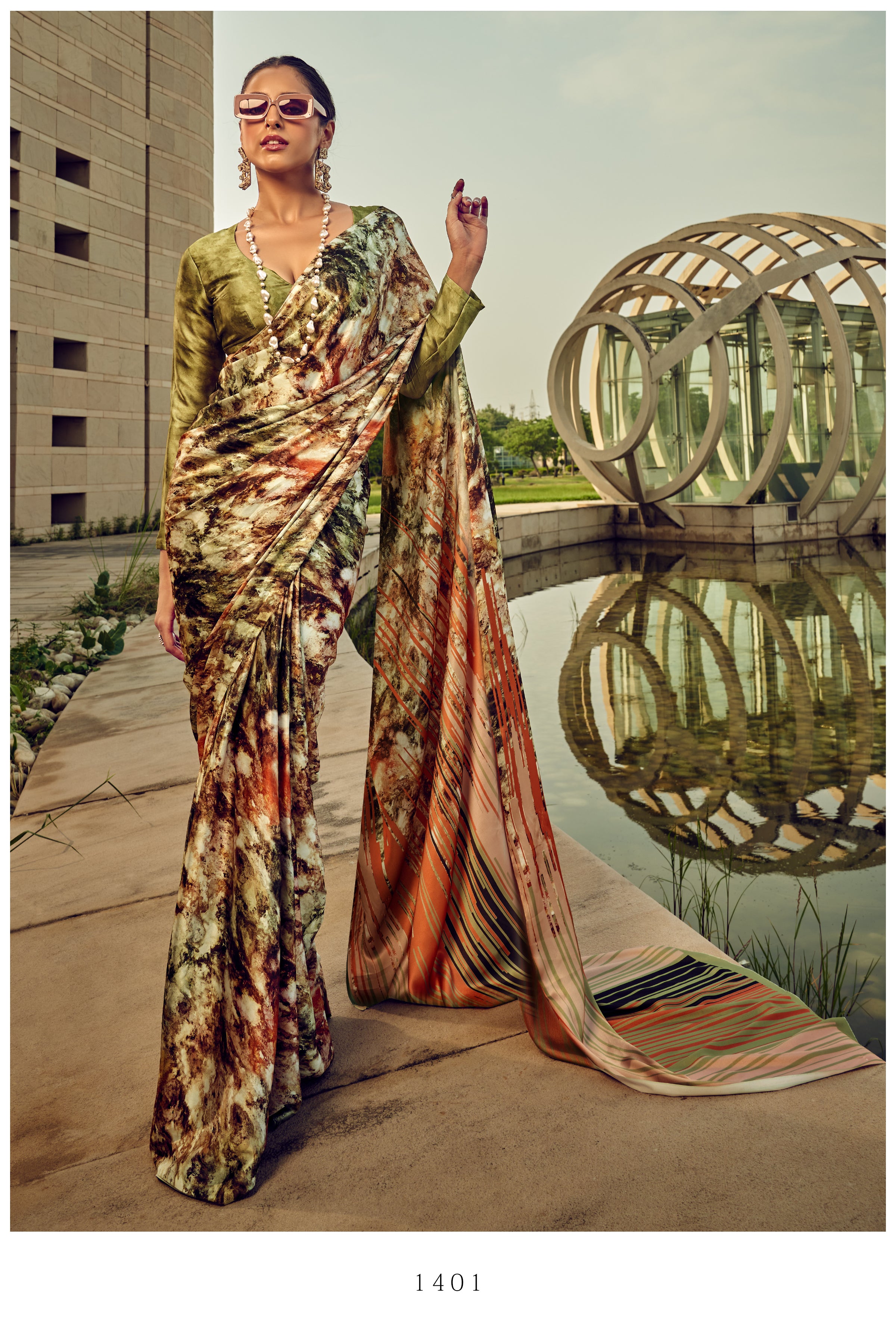 Floralis Satin Ready-to-Wear Pocket Saree