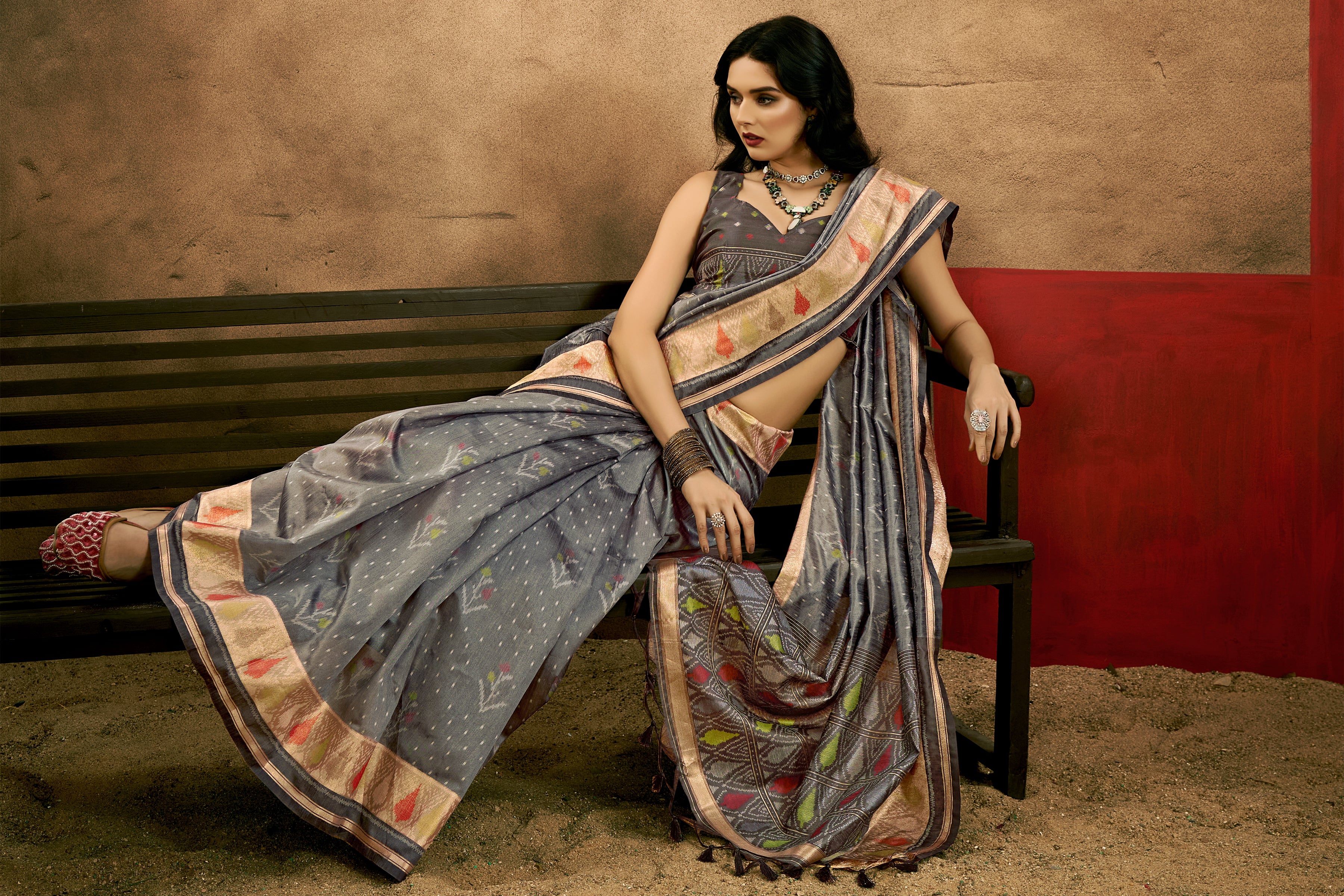 Varnika Patola Silk Ready To Wear Pocket Saree