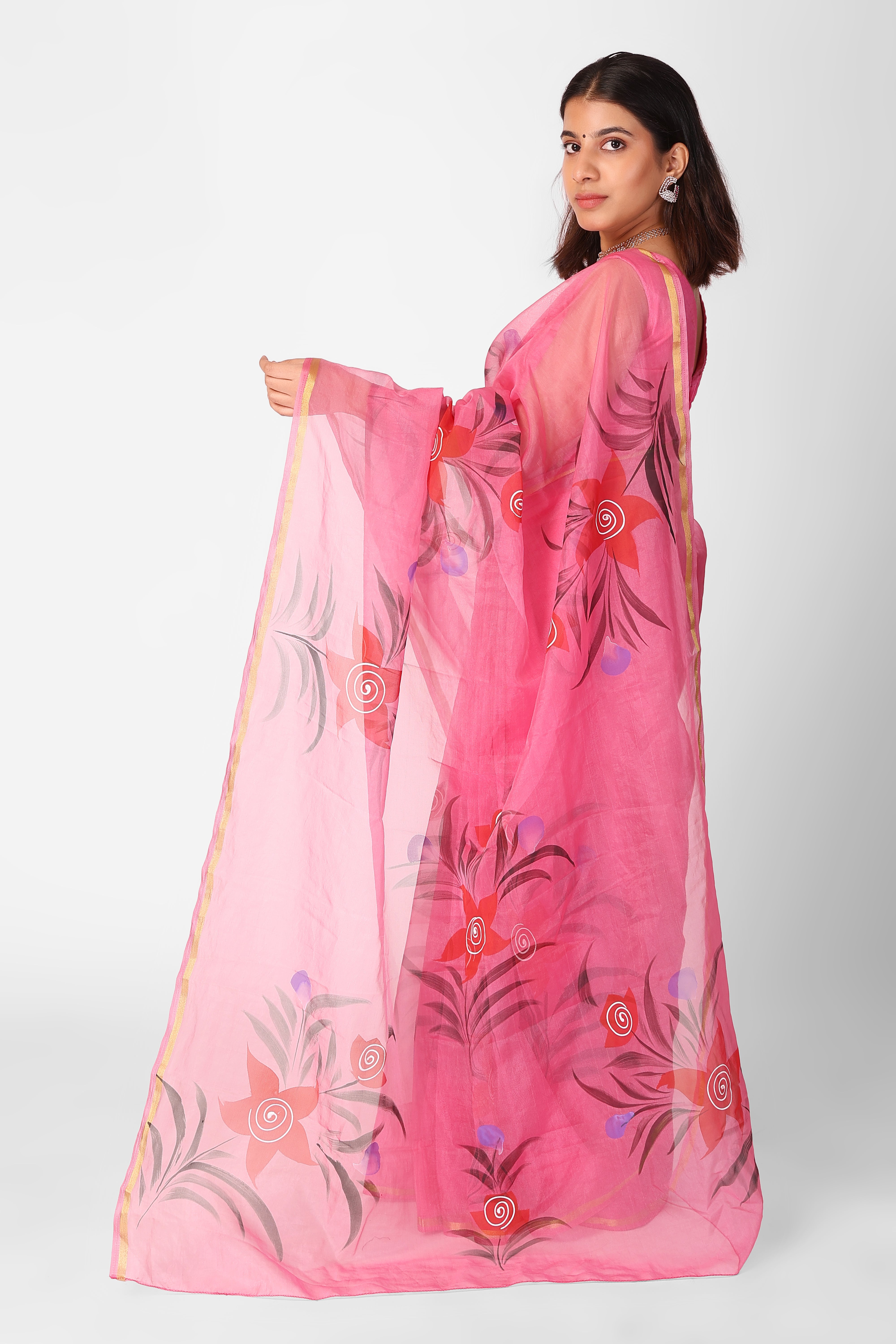 Pink Elegance Organza Ready To Wear Pocket Saree