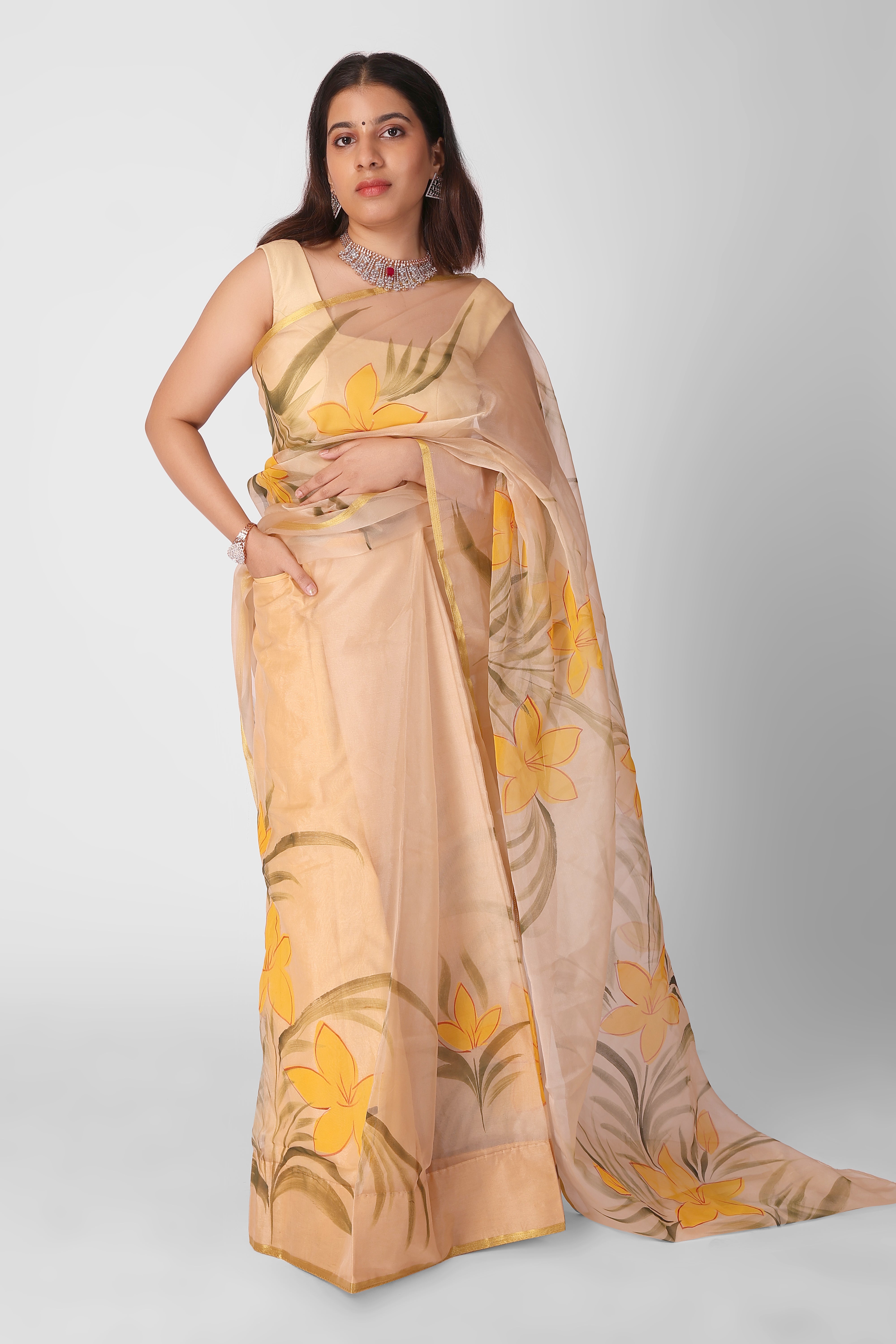 SunDrop Organza Ready To Wear Pocket Saree