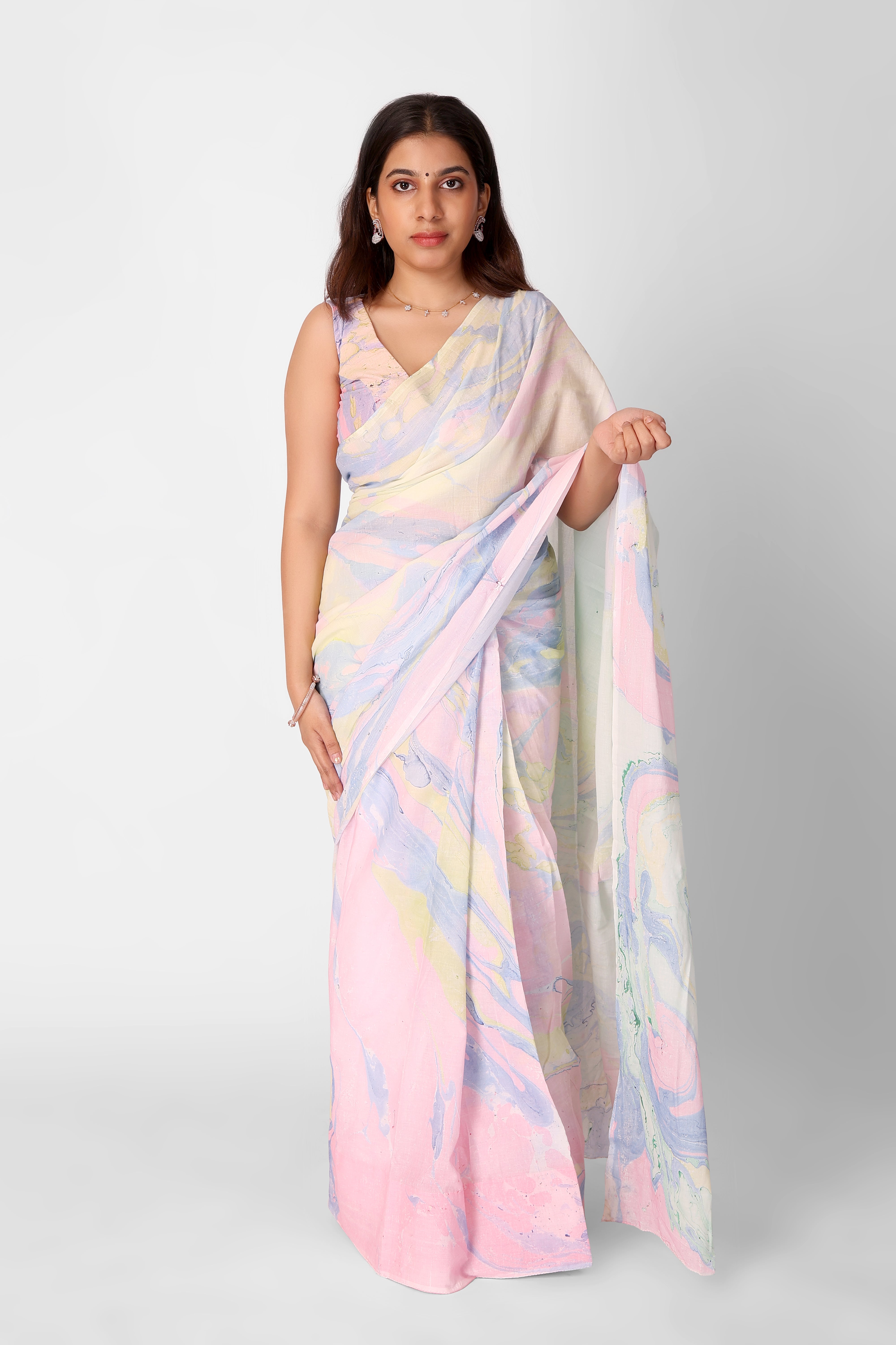 Galaxy Marble Mul Cotton Ready-To-Wear Pocket Saree