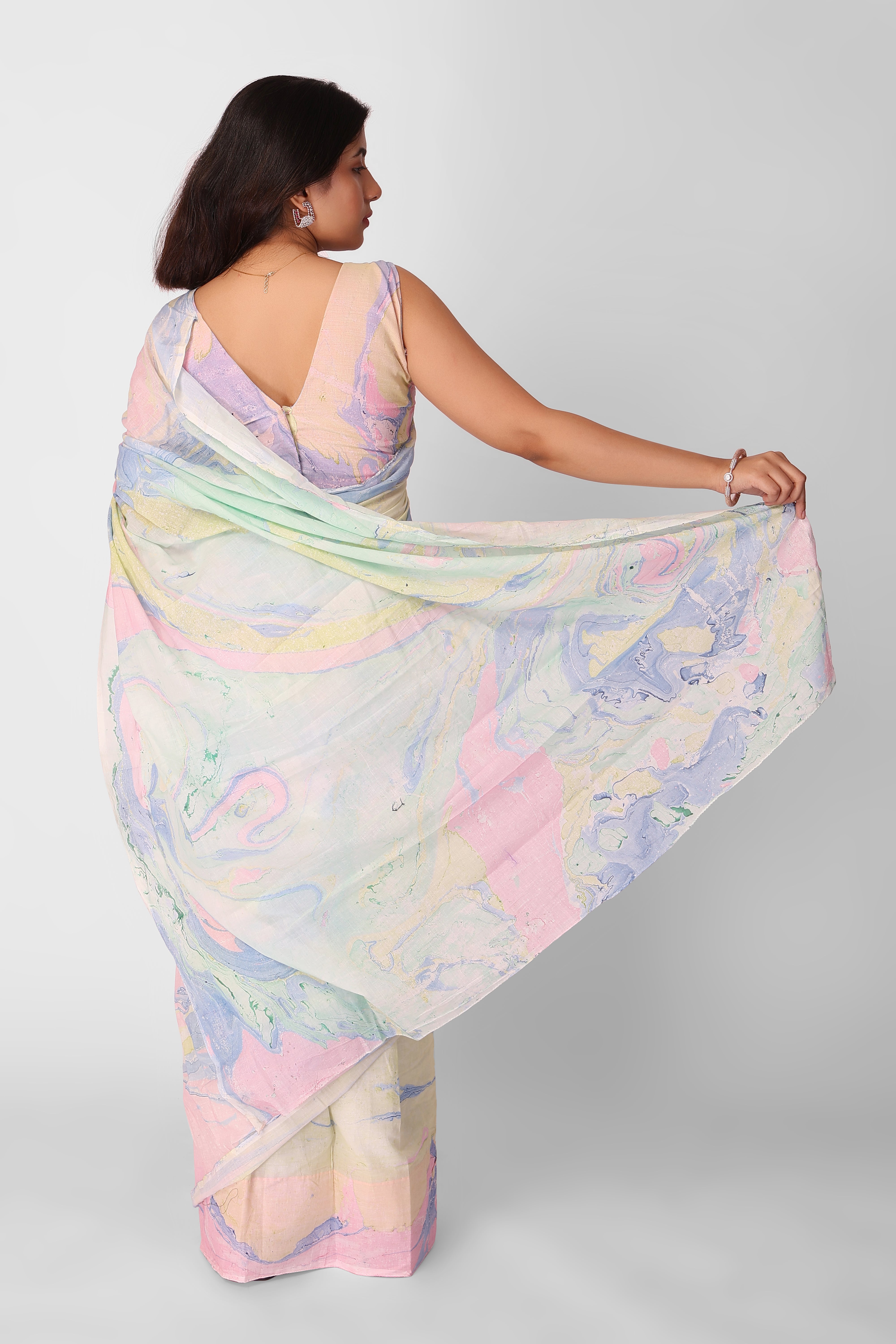 Galaxy Marble Mul Cotton Ready-To-Wear Pocket Saree