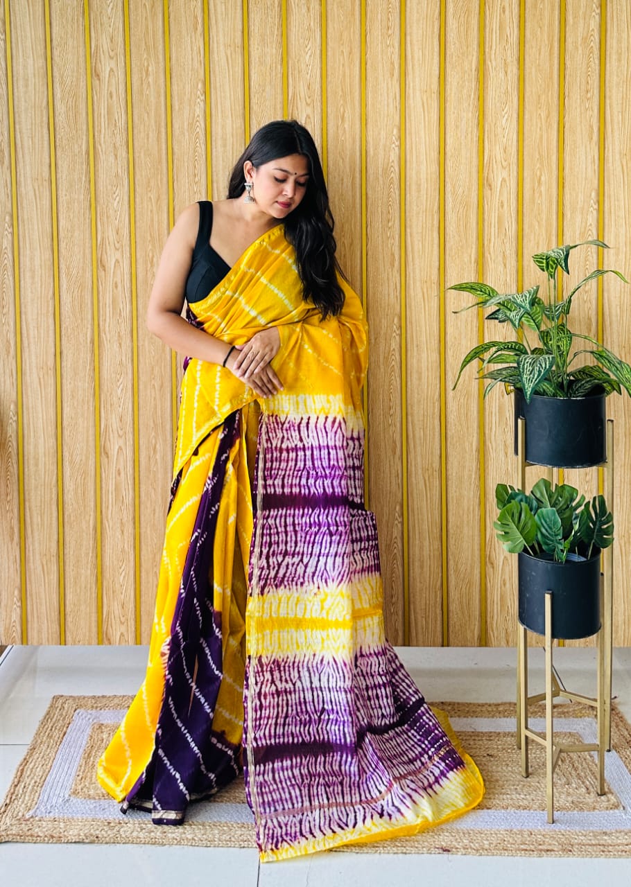 Gelarto Rosa Chanderi Hand Block Print Ready-to-Wear Pocket Saree