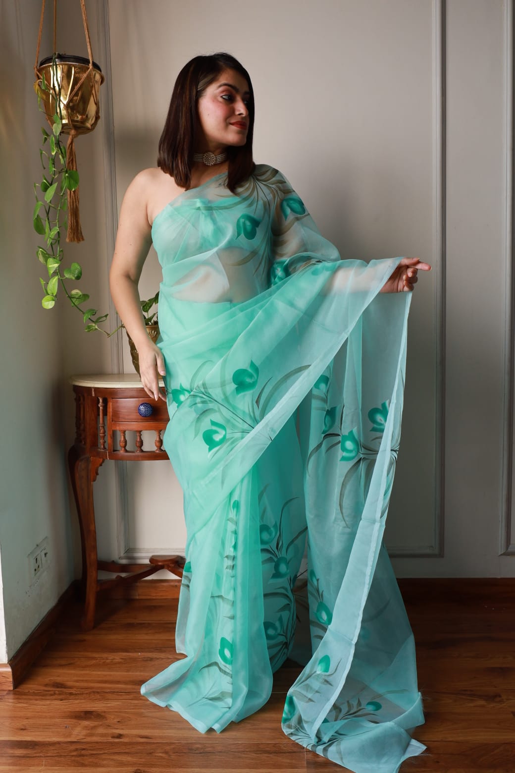 Dream Garden Organza Ready To Wear Pocket Saree