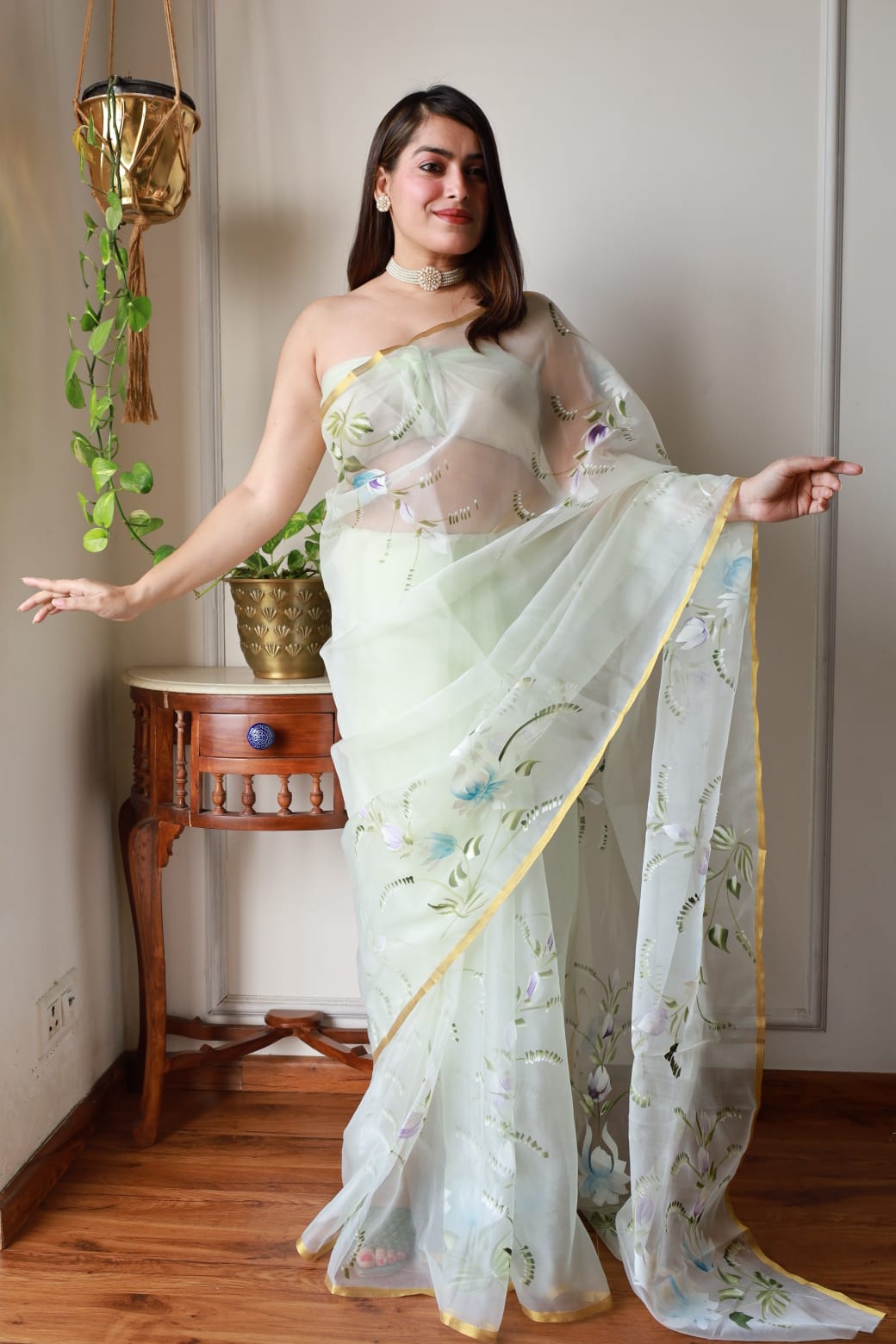 Astral Elegance Organza Ready To Wear Pocket Saree