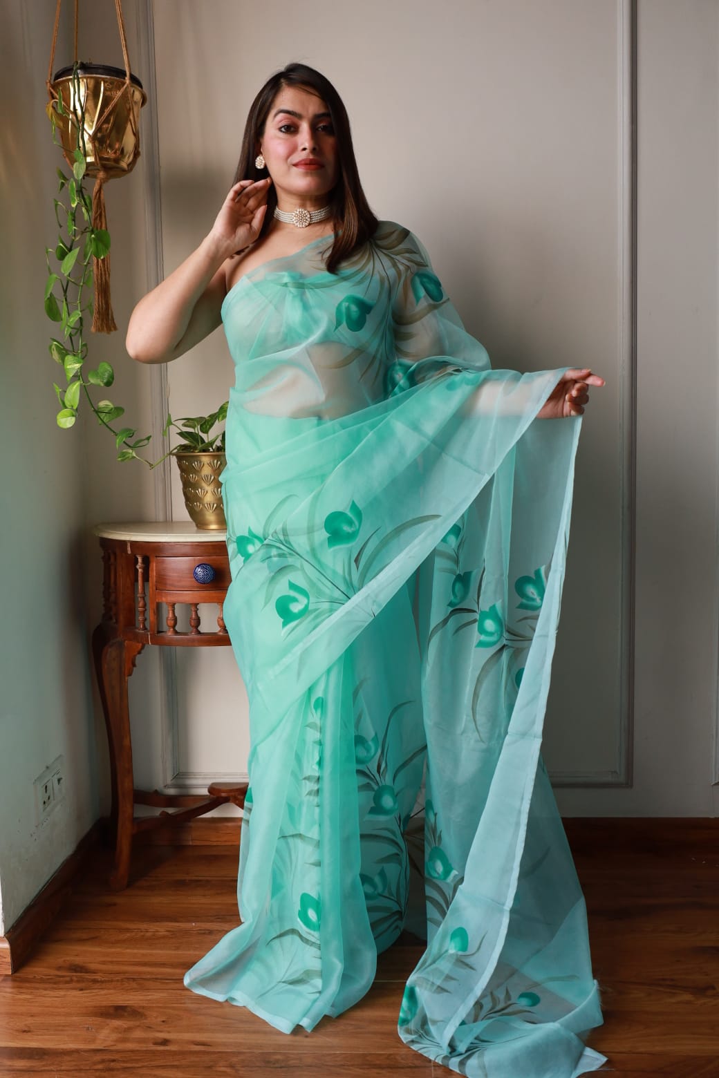 Dream Garden Organza Ready To Wear Pocket Saree