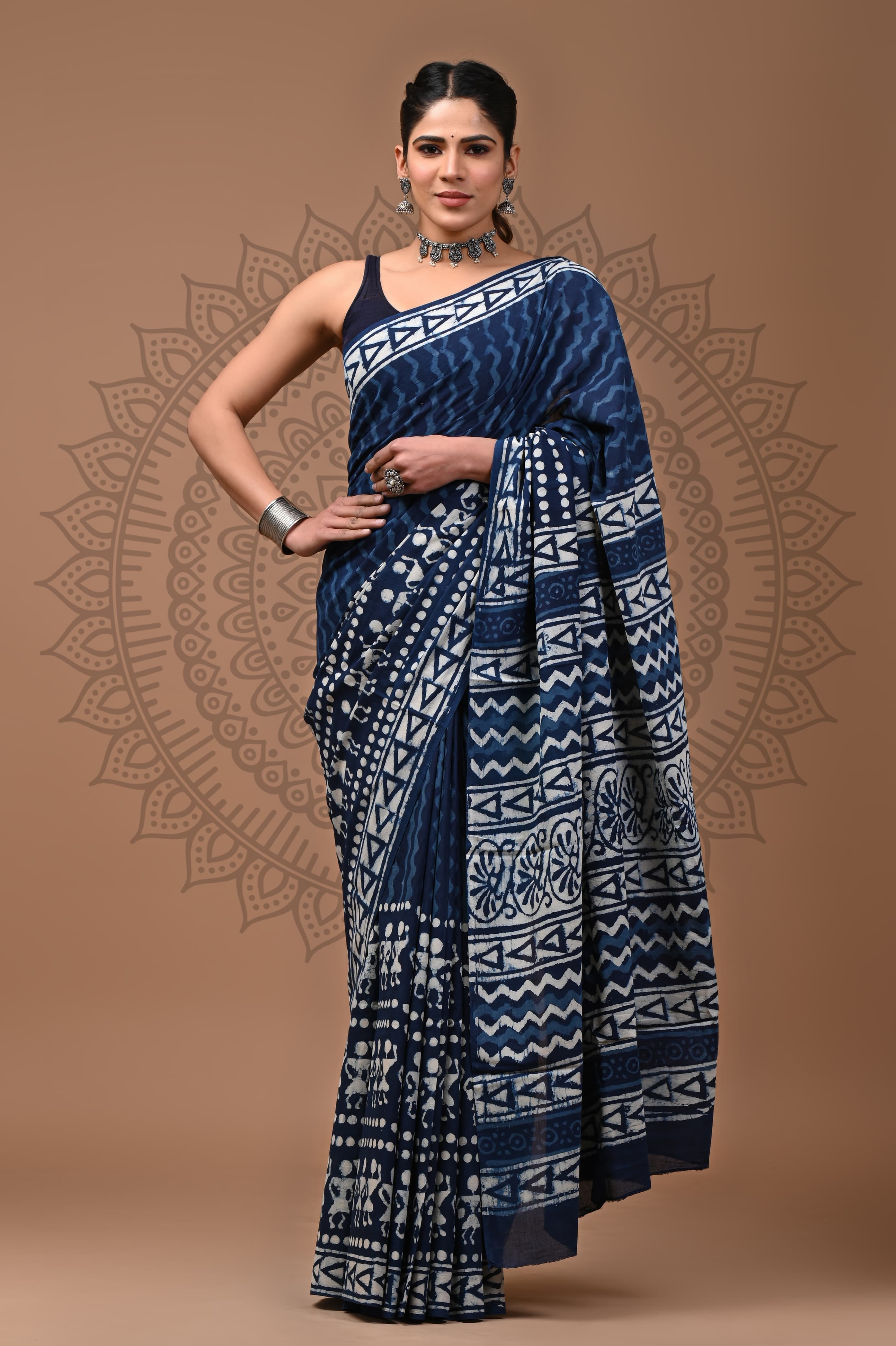 Indigo Tribes  Mul Cotton Ready To Wear Pocket Saree