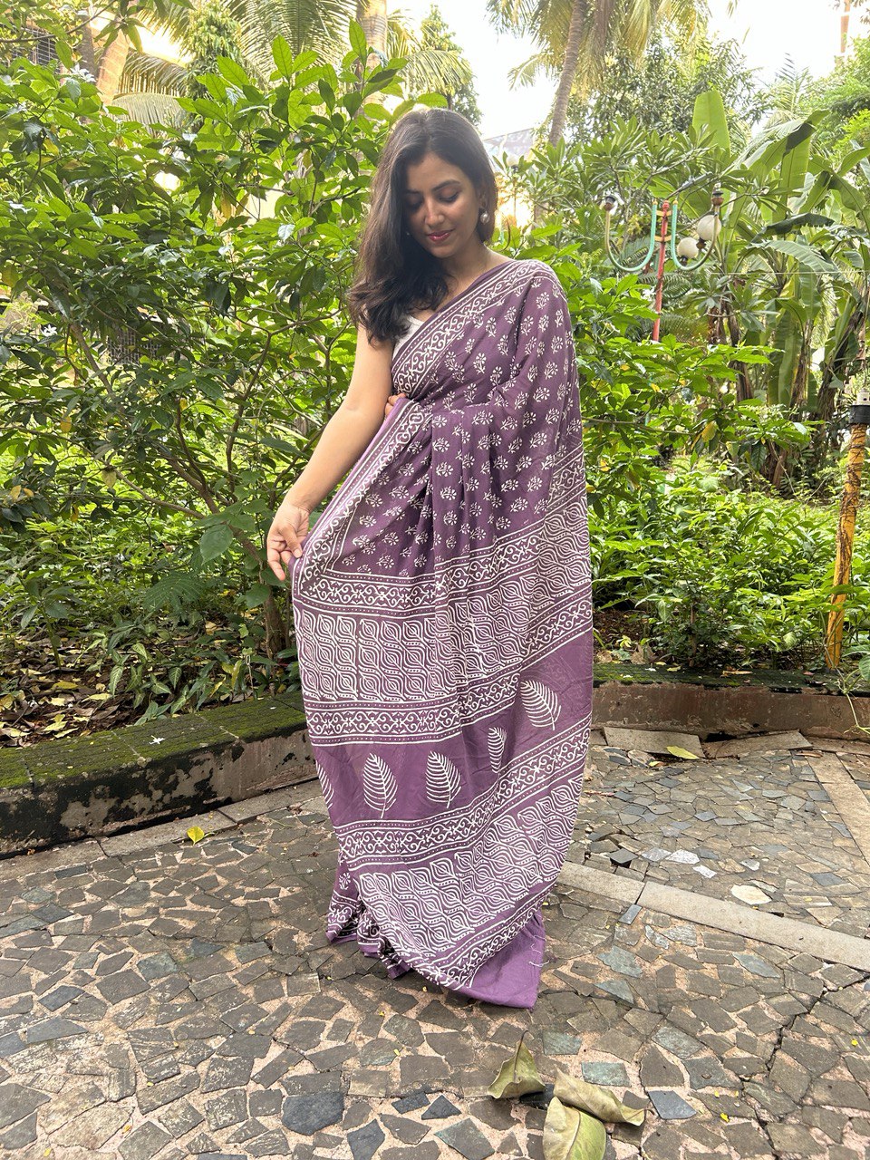 Terrapetals Mul Cotton Ready To Wear Pocket Saree