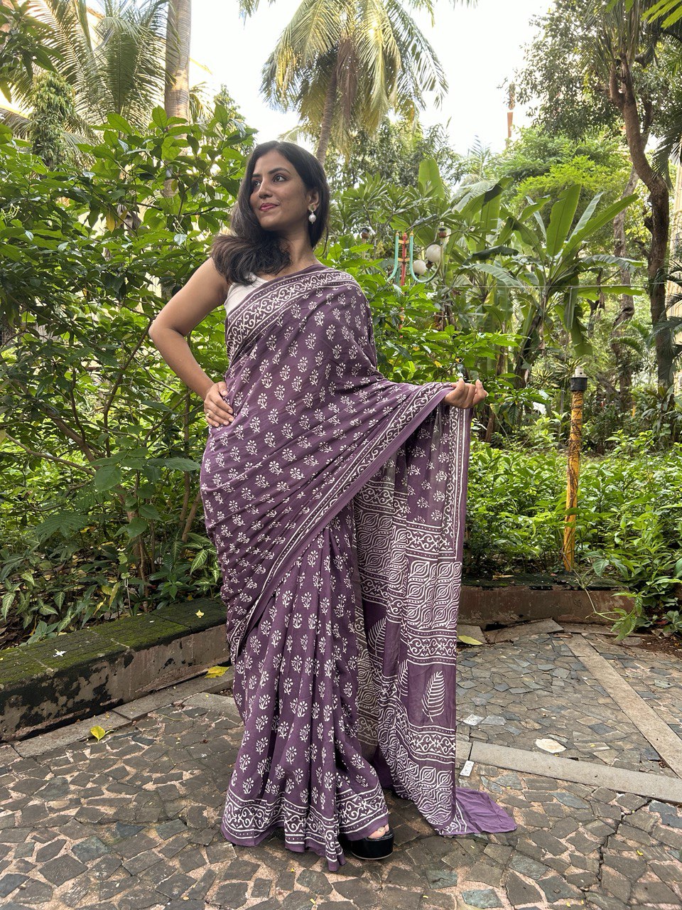 Terrapetals Mul Cotton Ready To Wear Pocket Saree