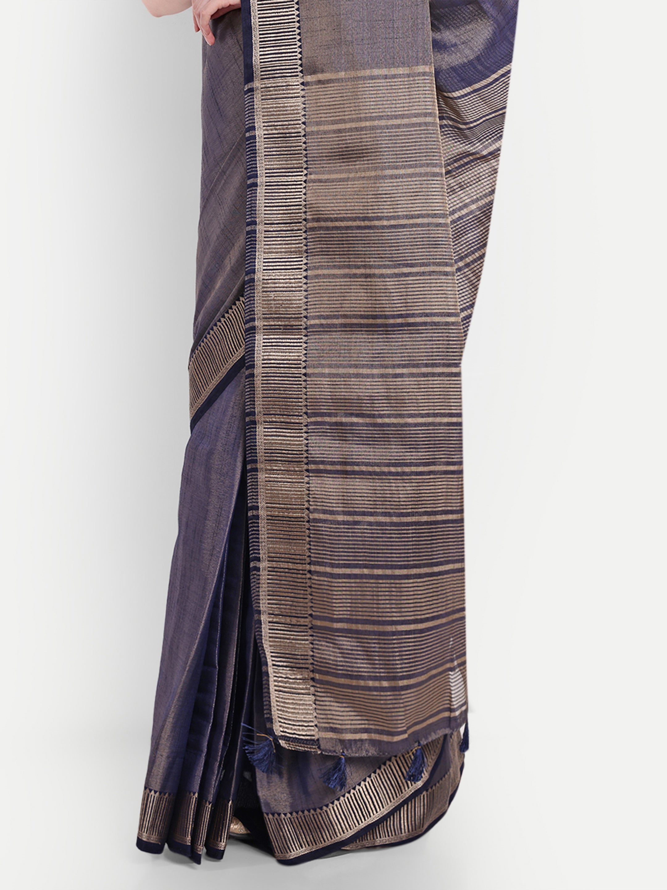 Luminous Blue Linen Tissue Ready To Wear Pocket Saree