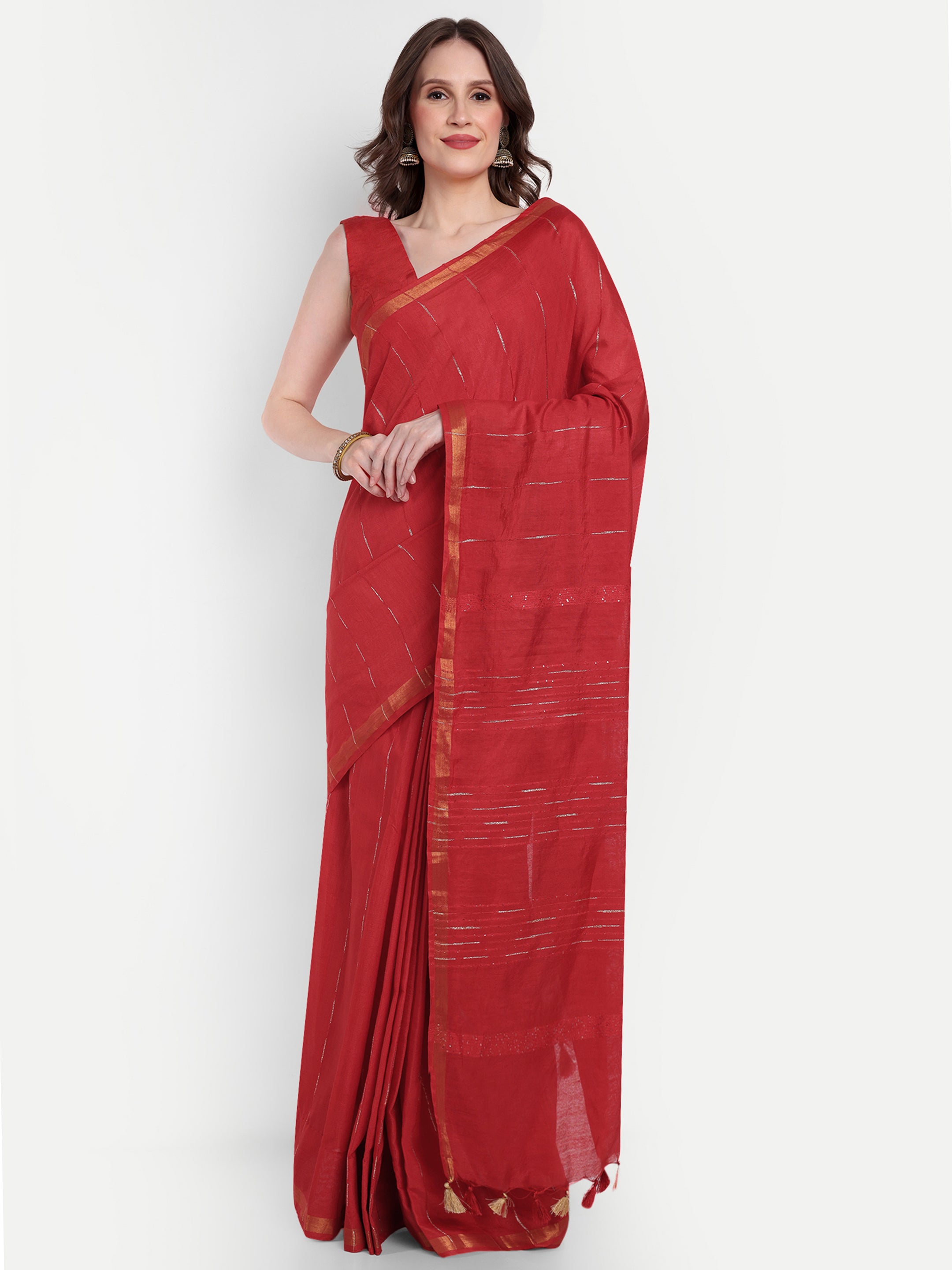 Ruby Starfall Katan Silk Ready To Wear Pocket Saree