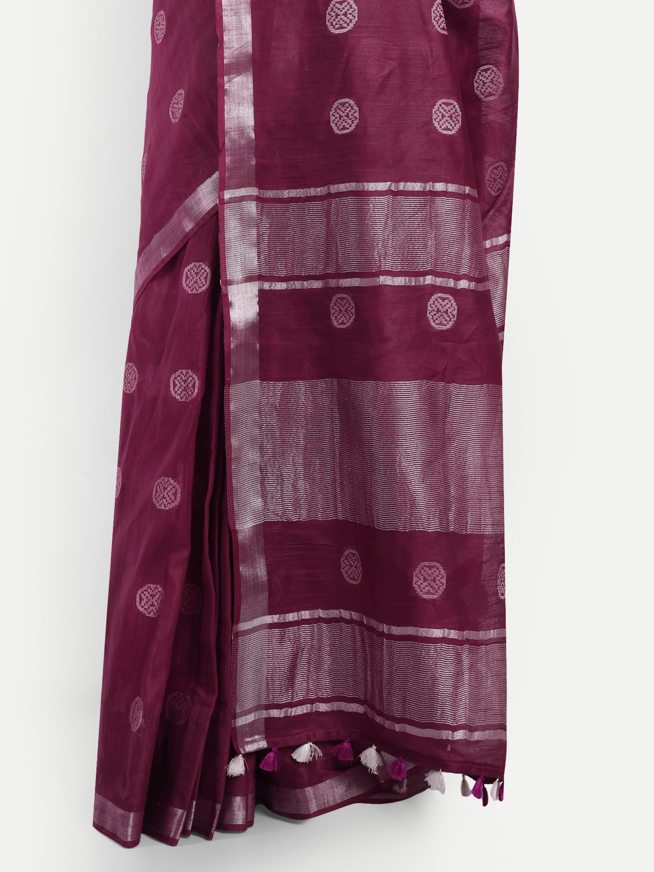 Silver Moon Maroon Katan Silk Ready To Wear Pocket Saree