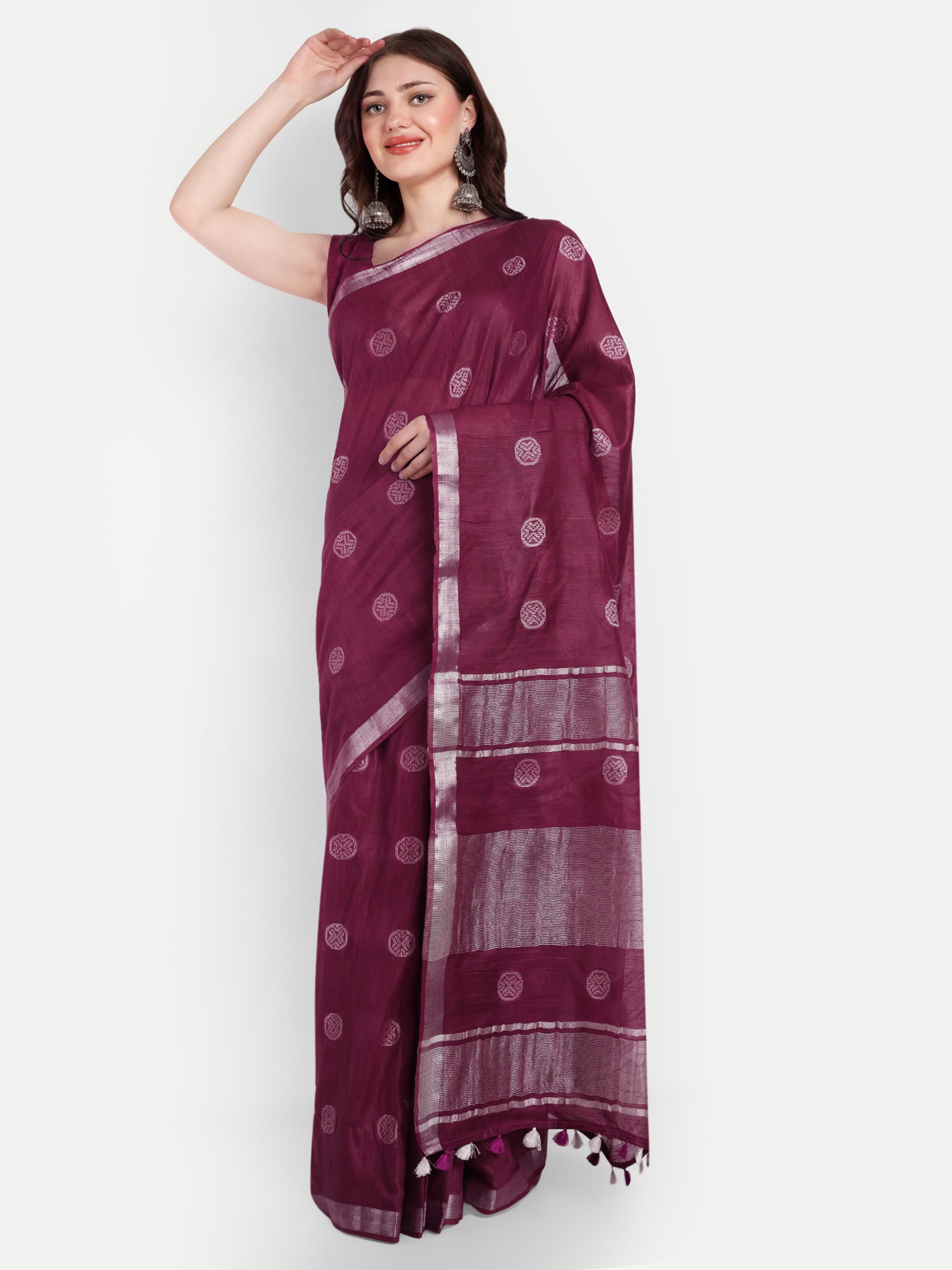 Silver Moon Maroon Katan Silk Ready To Wear Pocket Saree