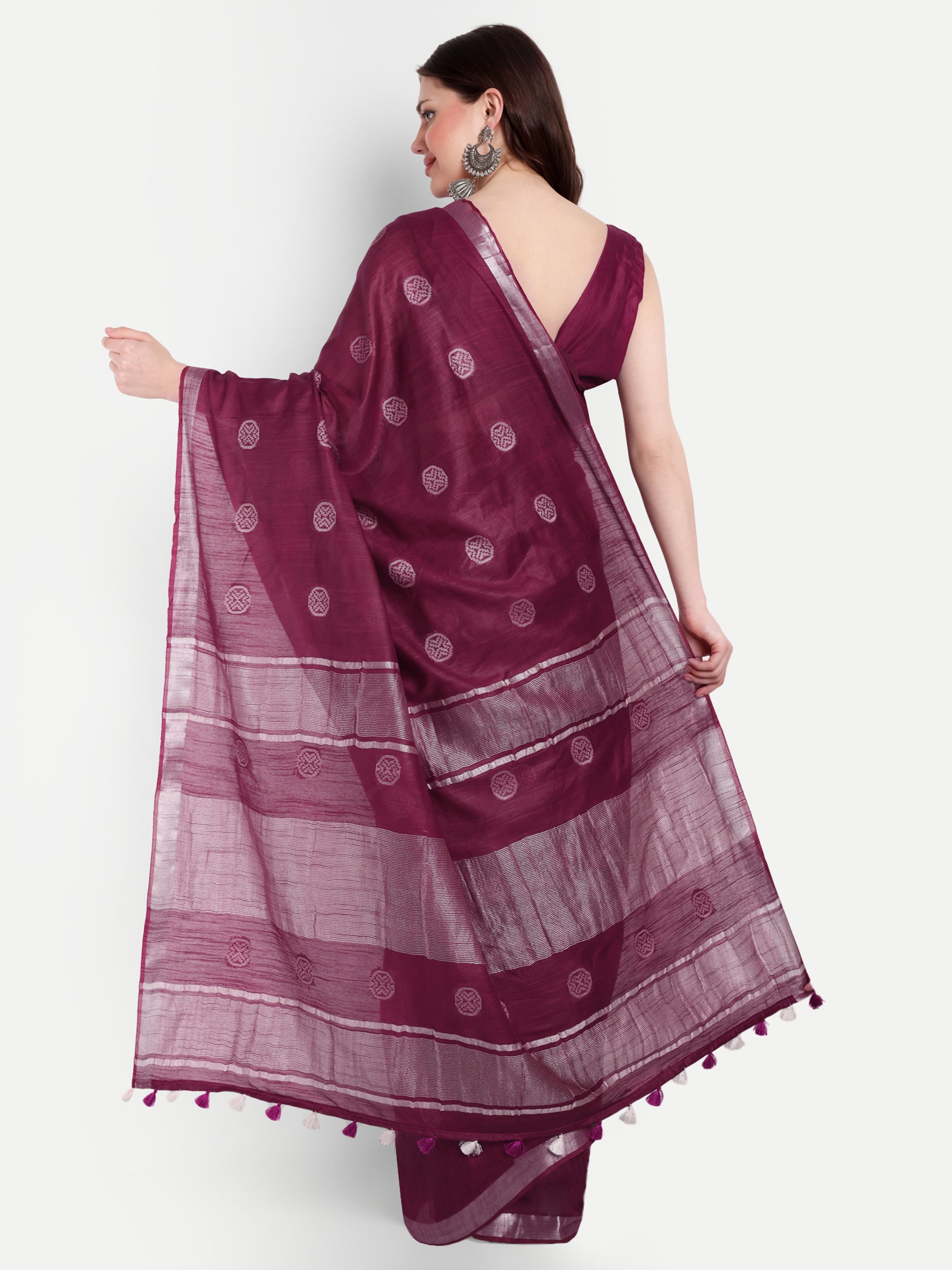 Silver Moon Maroon Katan Silk Ready To Wear Pocket Saree