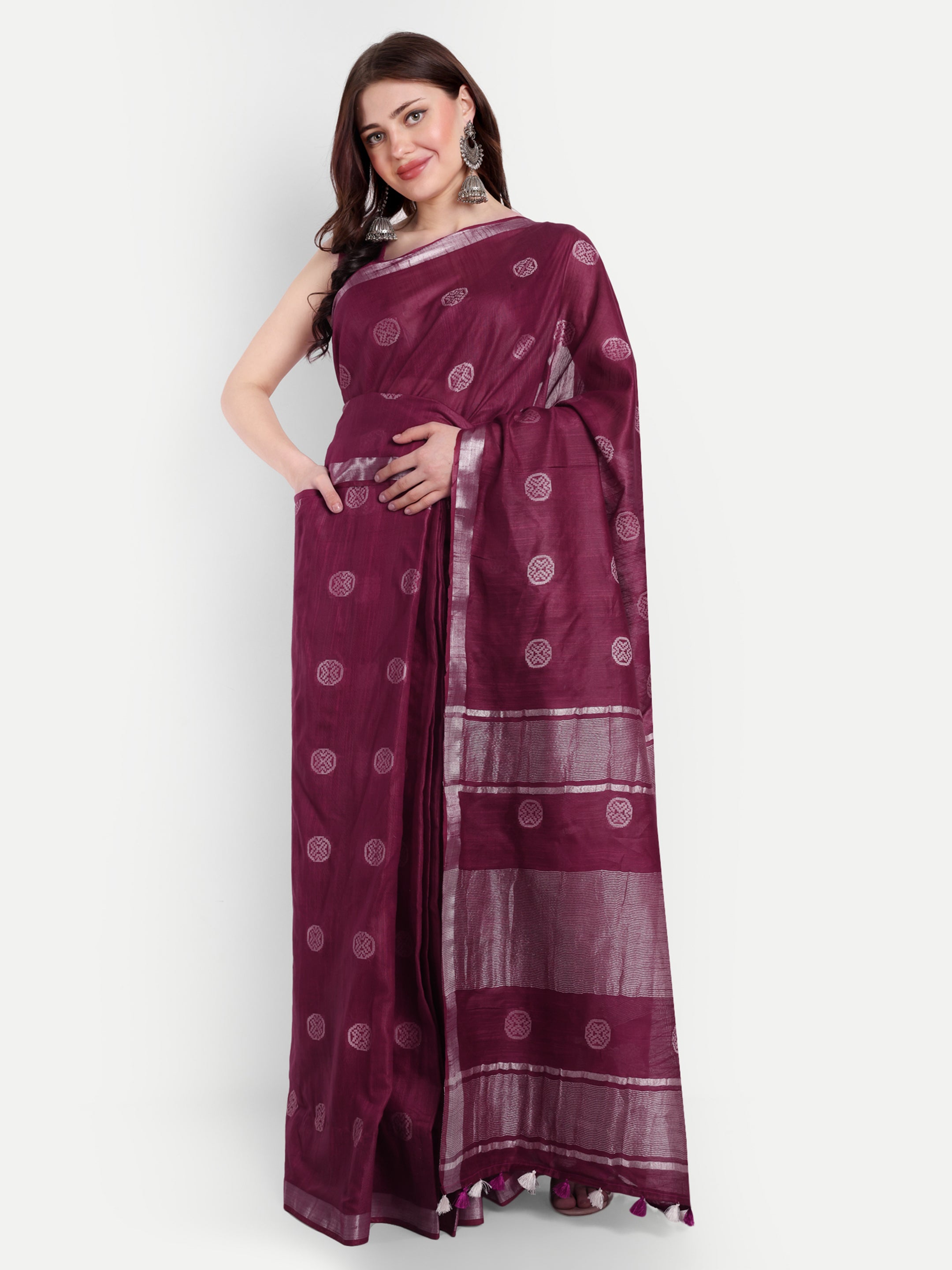 Silver Moon Maroon Katan Silk Ready To Wear Pocket Saree