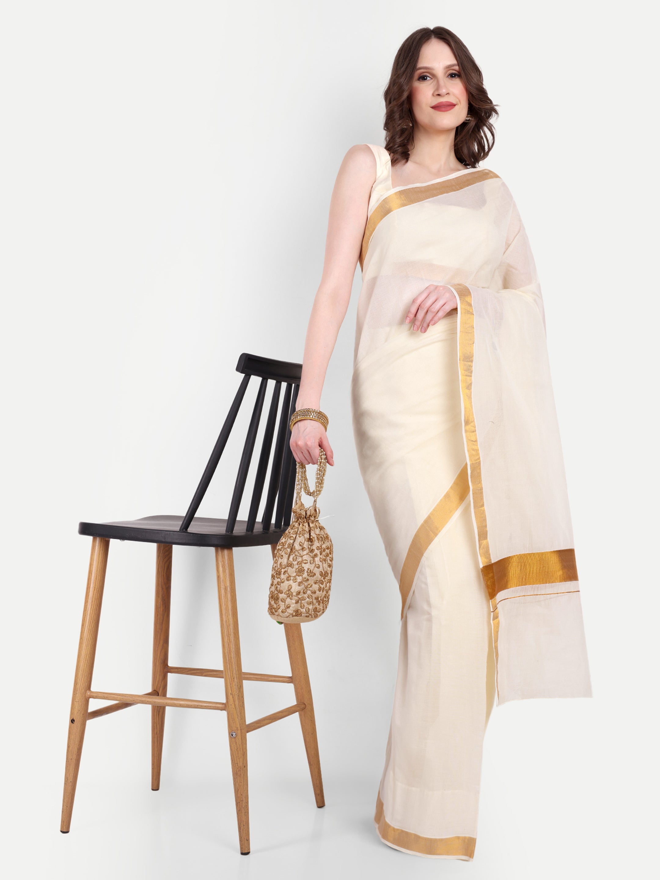 Temple Gold Kasavu Ready To Wear Pocket Saree