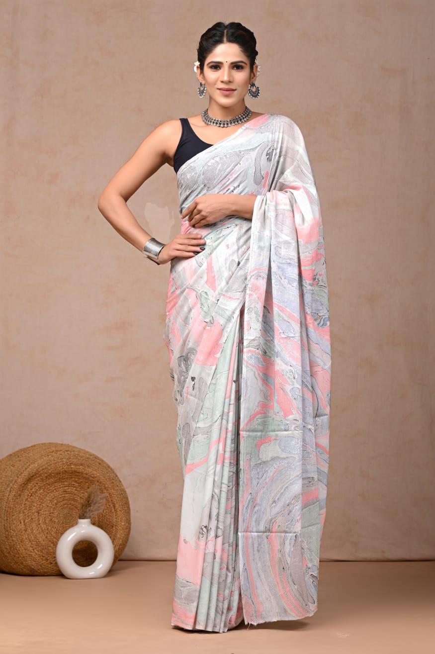 Hermes Marble Mul Cotton Ready-To-Wear Pocket Saree