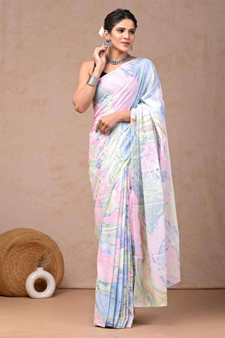 Galaxy Marble Mul Cotton Ready-To-Wear Pocket Saree