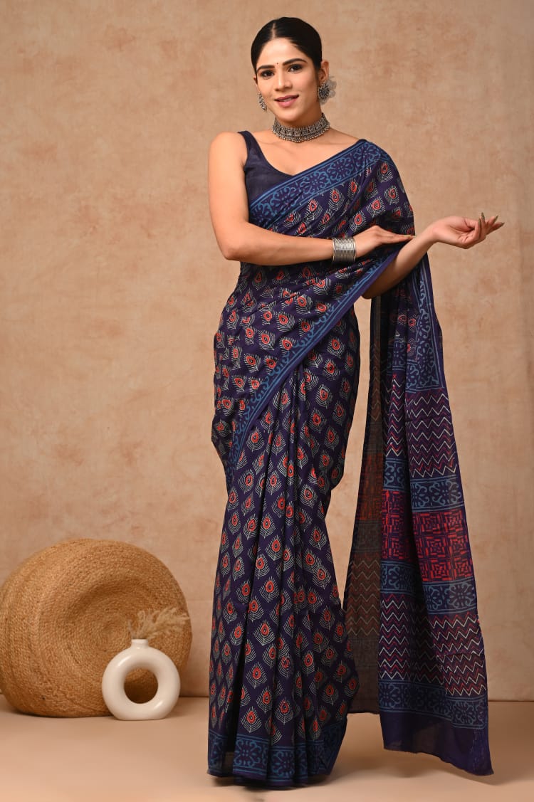 Perkins Mul Cotton Ready-To-Wear Pocket Saree