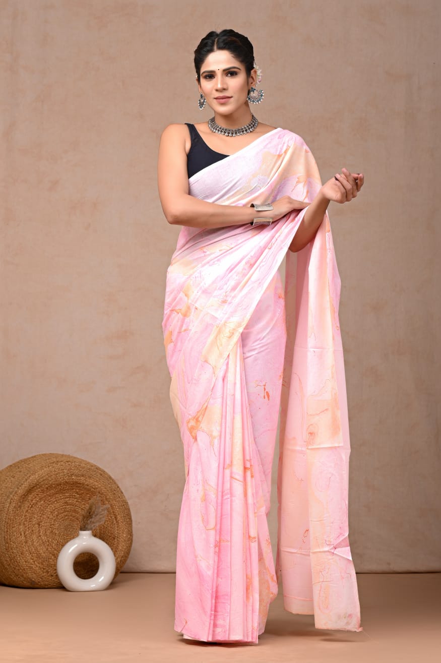 Blush Marble Mul Cotton Ready-To-Wear Pocket Saree