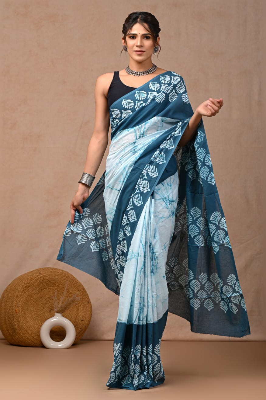 Wave Symphony Mul Cotton Ready-To-Wear Pocket Saree