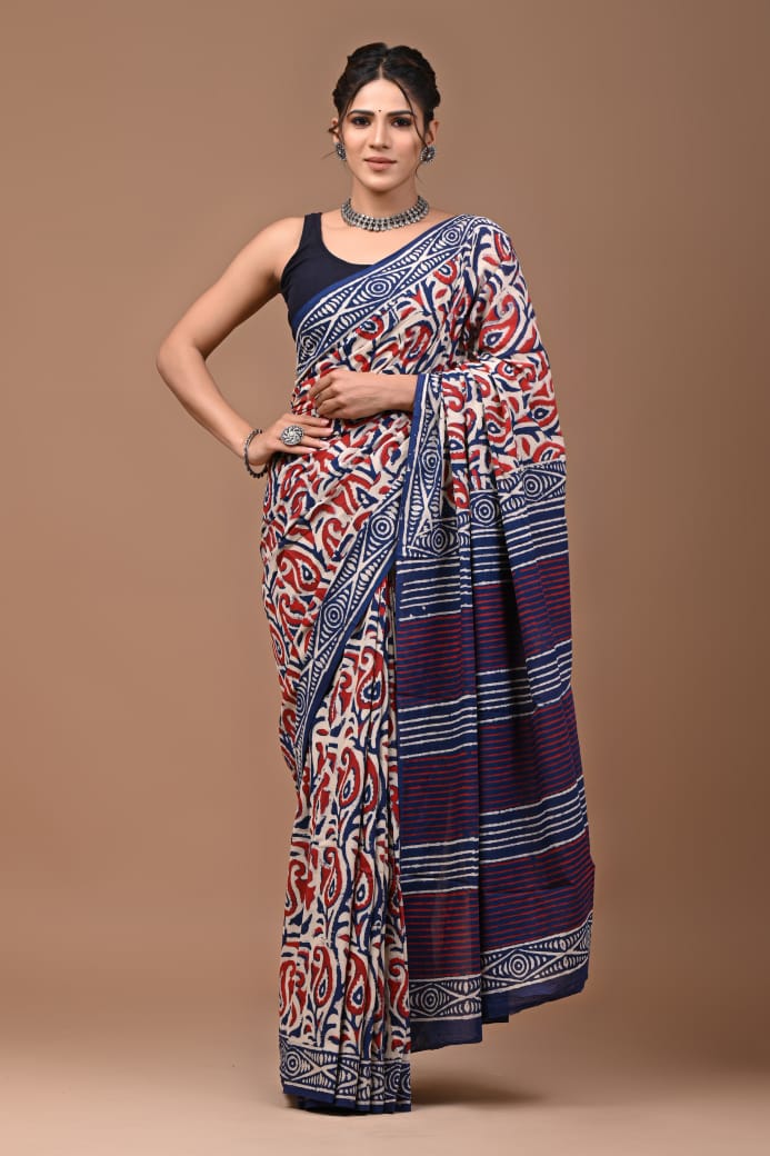 Timeless Stripes Mul Cotton Ready to Wear Pocket Saree