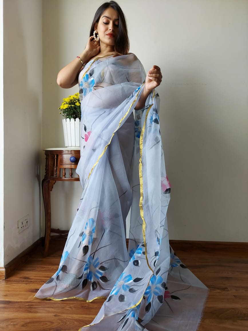 Blue moon Organza Ready To Wear Pocket Saree