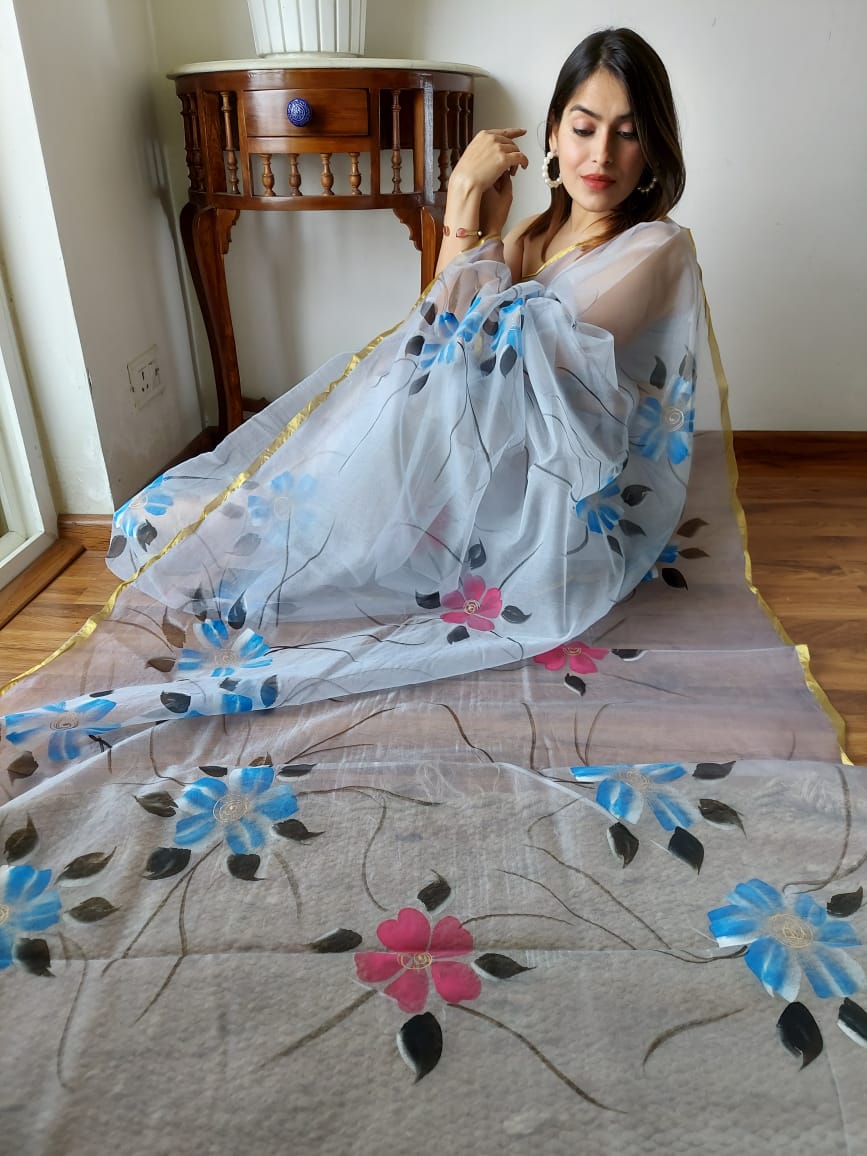 Blue moon Organza Ready To Wear Pocket Saree