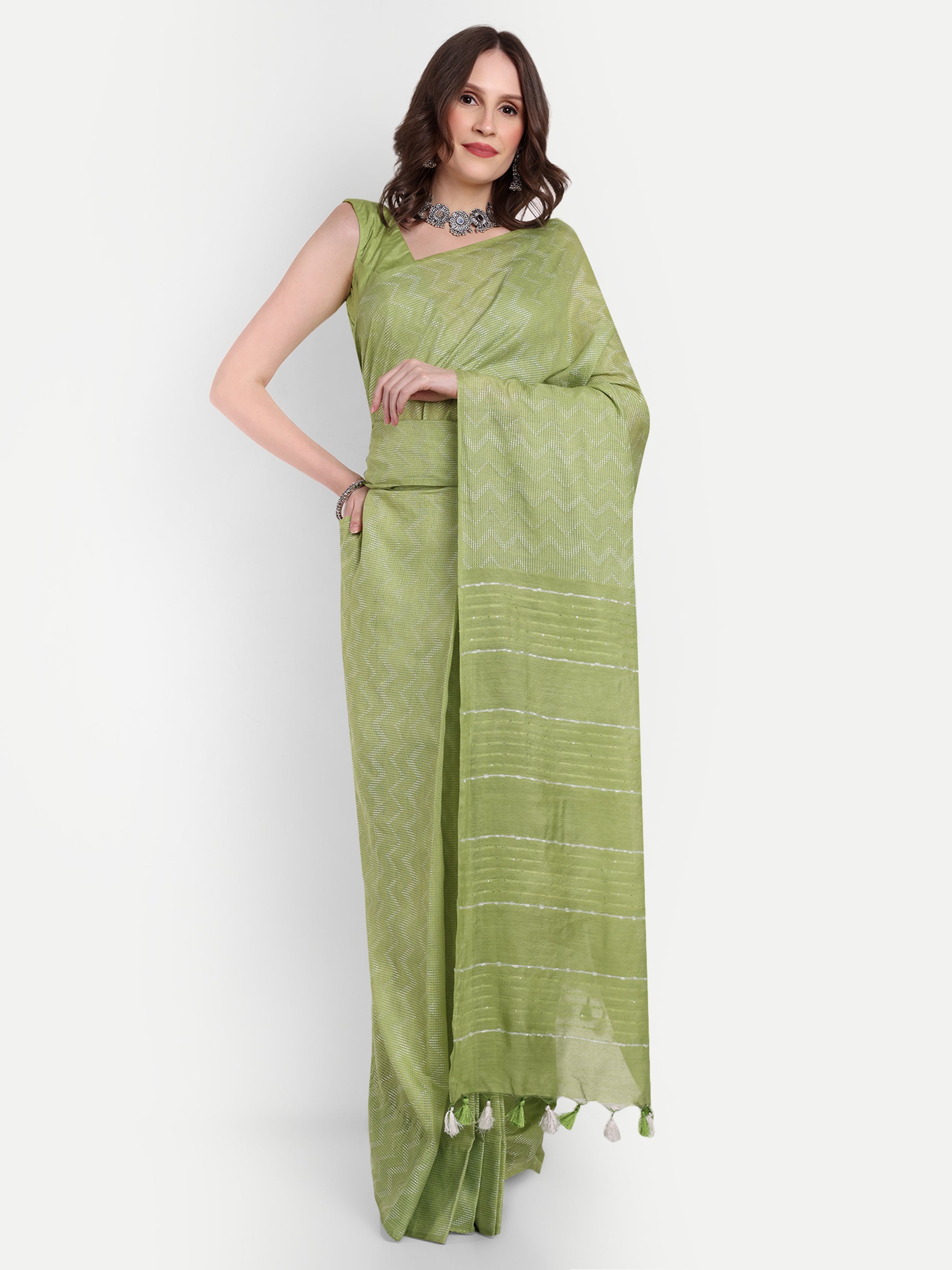 Elaichi Katan Silk Ready To Wear Pocket Saree