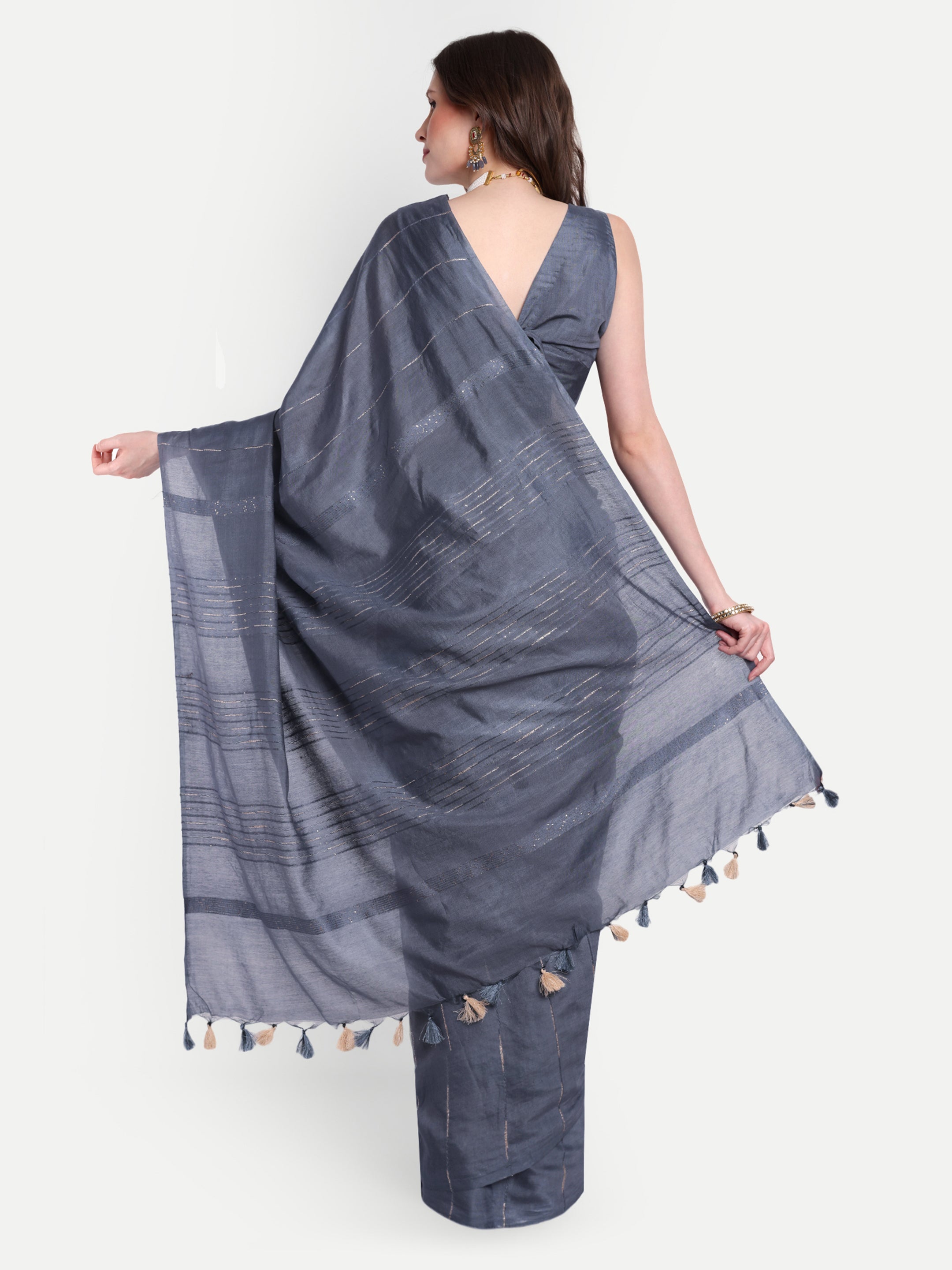 Grey Lunar Katan silk Ready To Wear Pocket Saree