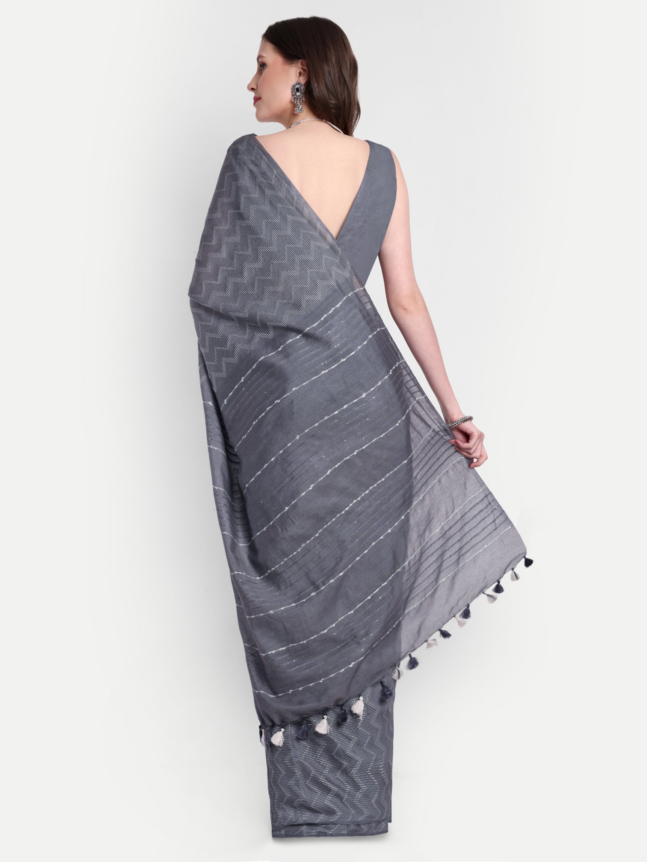 Grey Wave Katan Silk Ready To Wear Pocket Saree