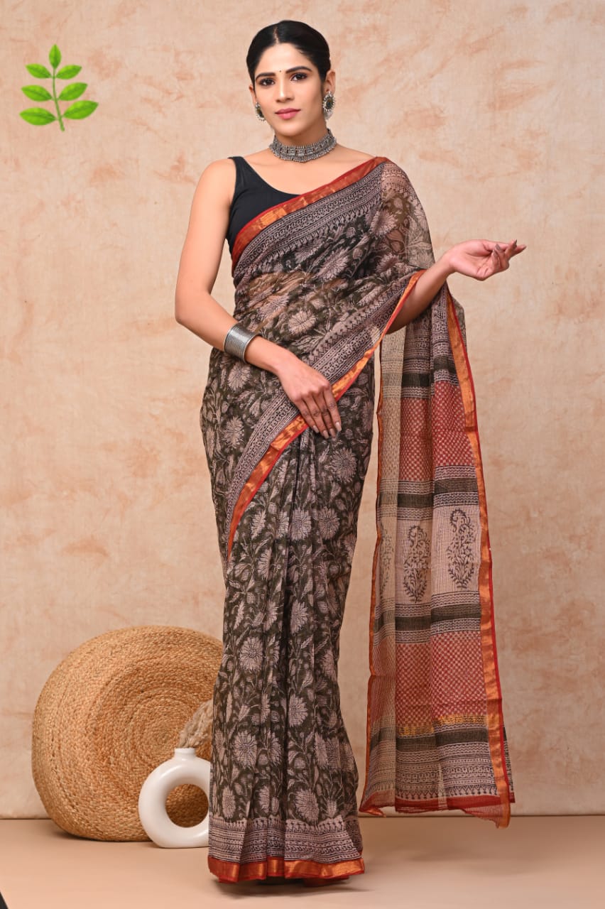 Kota Doria Hand Block Printed Saree - Aseem Shakti