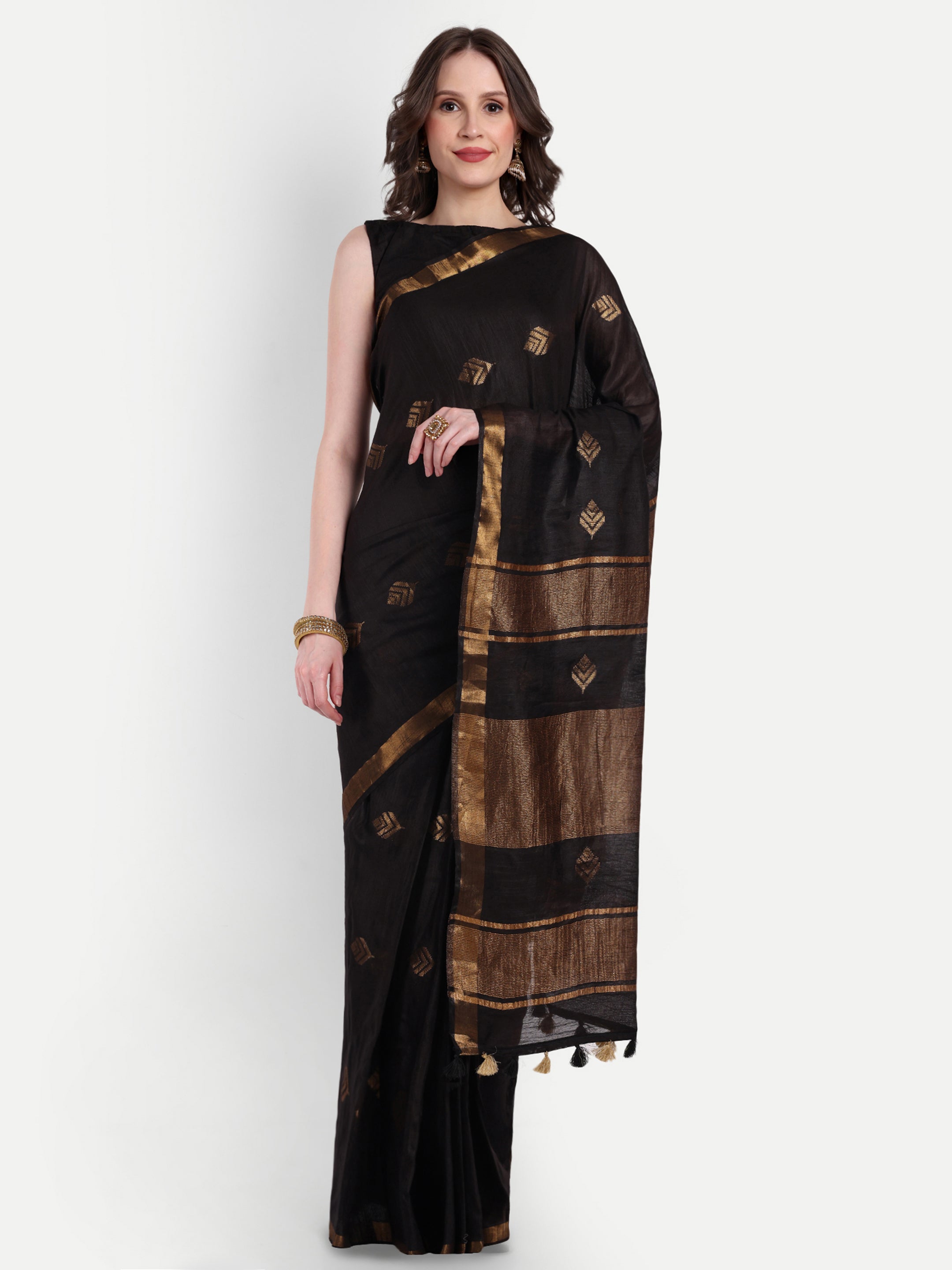 Midnight Gold Katan Silk Ready To Wear Pocket Saree