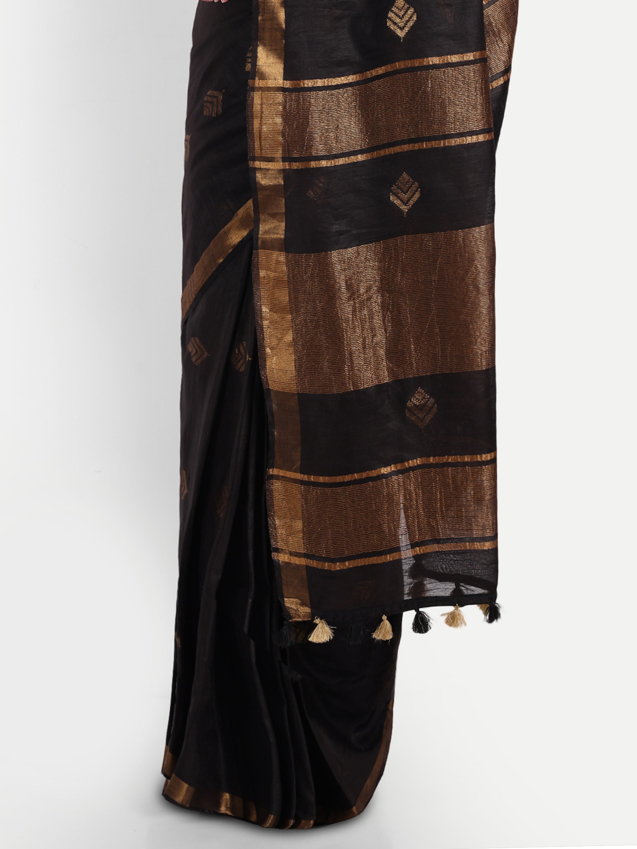 Midnight Gold Katan Silk Ready To Wear Pocket Saree