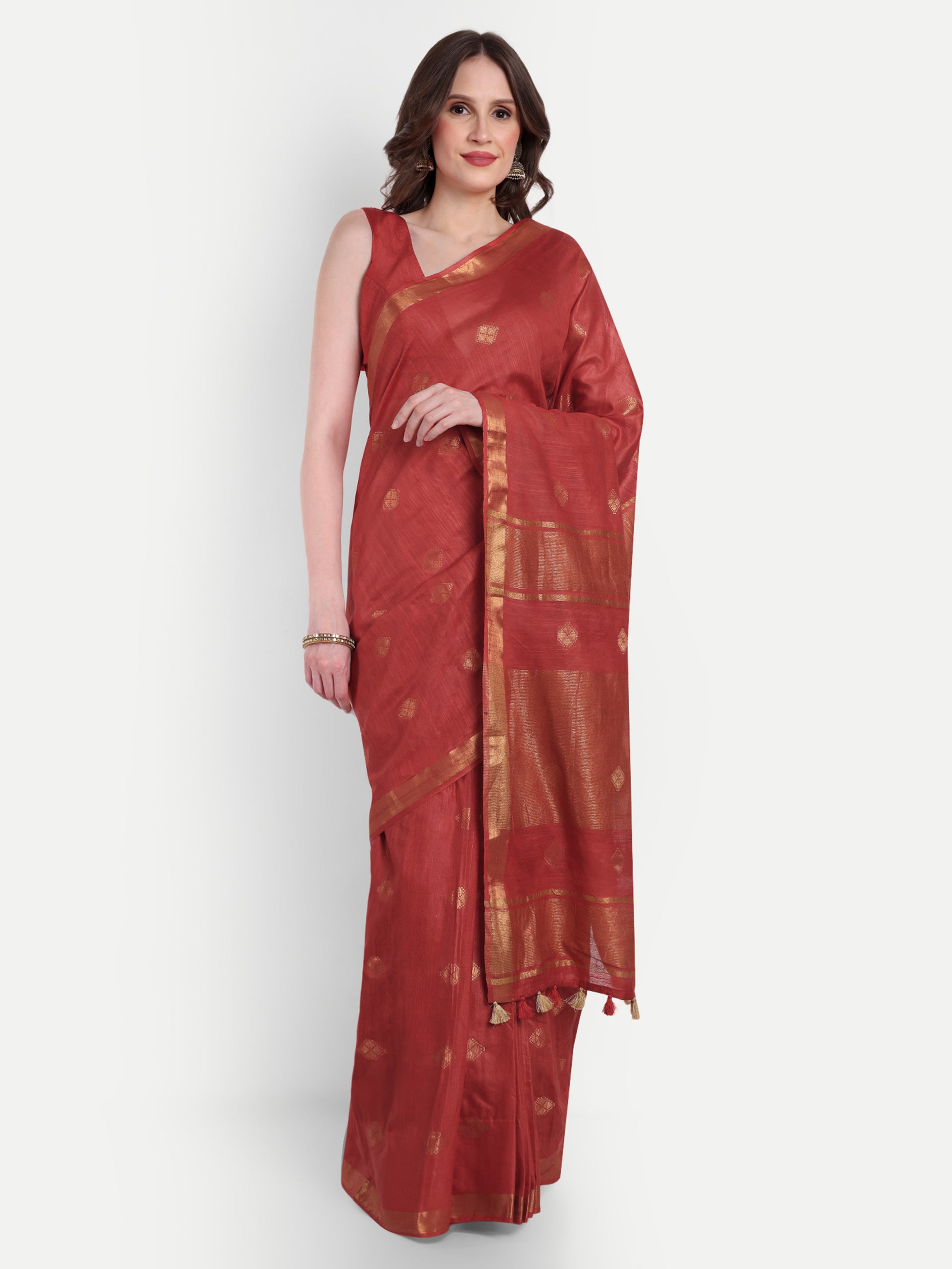 Regal Red katan Silk Ready To Wear Pocket Saree