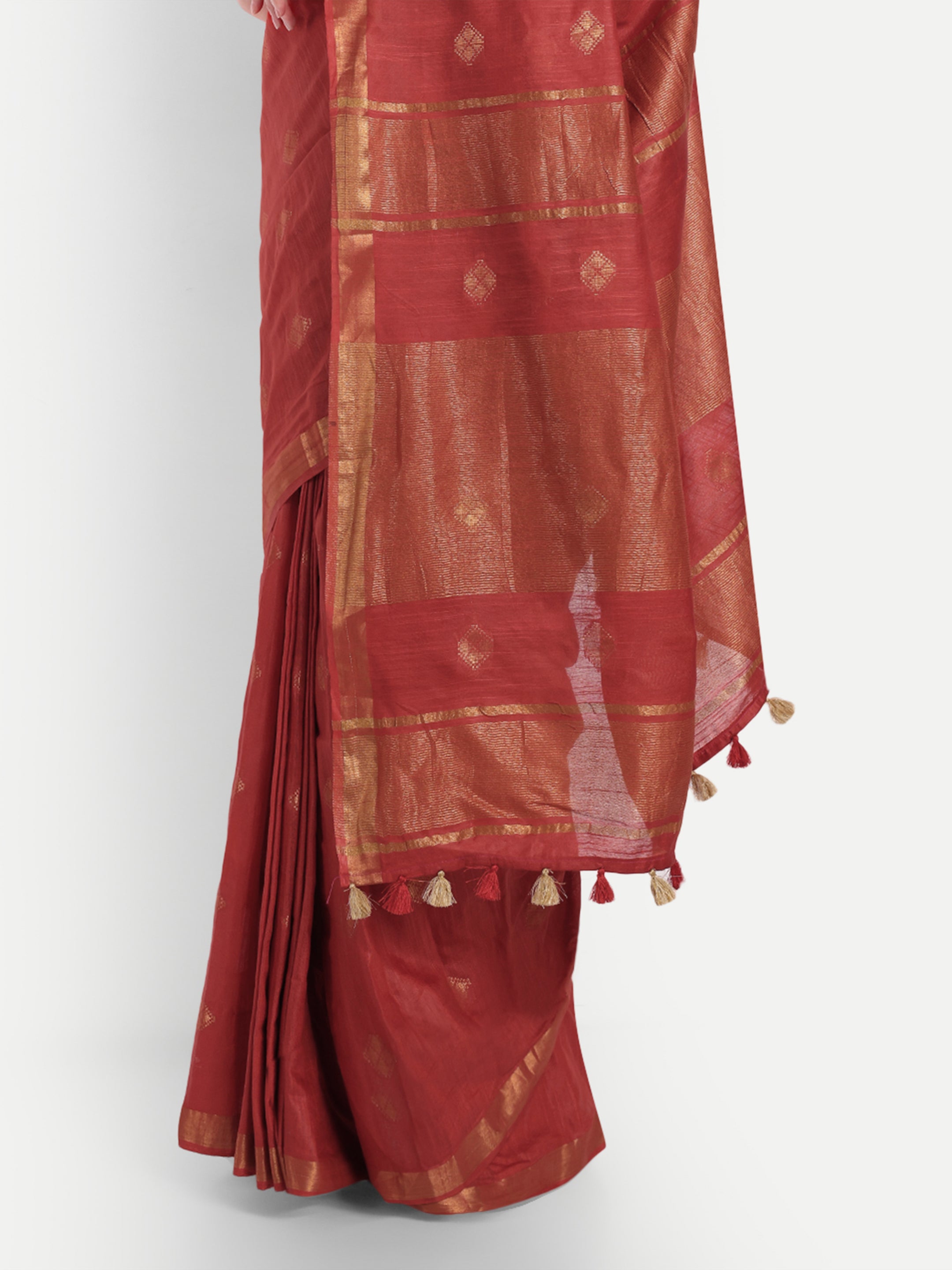 Regal Red katan Silk Ready To Wear Pocket Saree