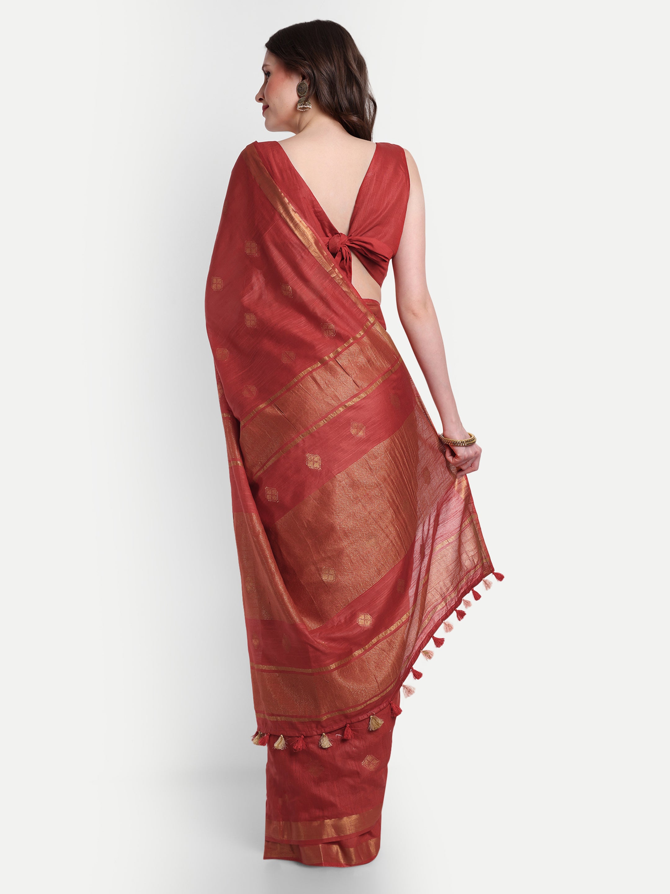 Regal Red katan Silk Ready To Wear Pocket Saree