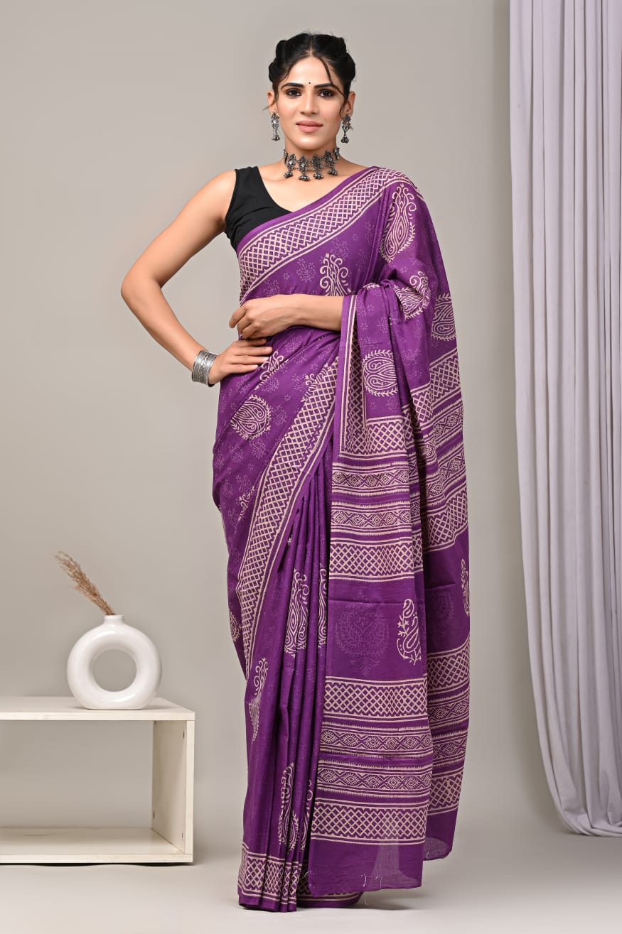 Purple Candy Mul Cotton Ready-To-Wear Pocket Saree