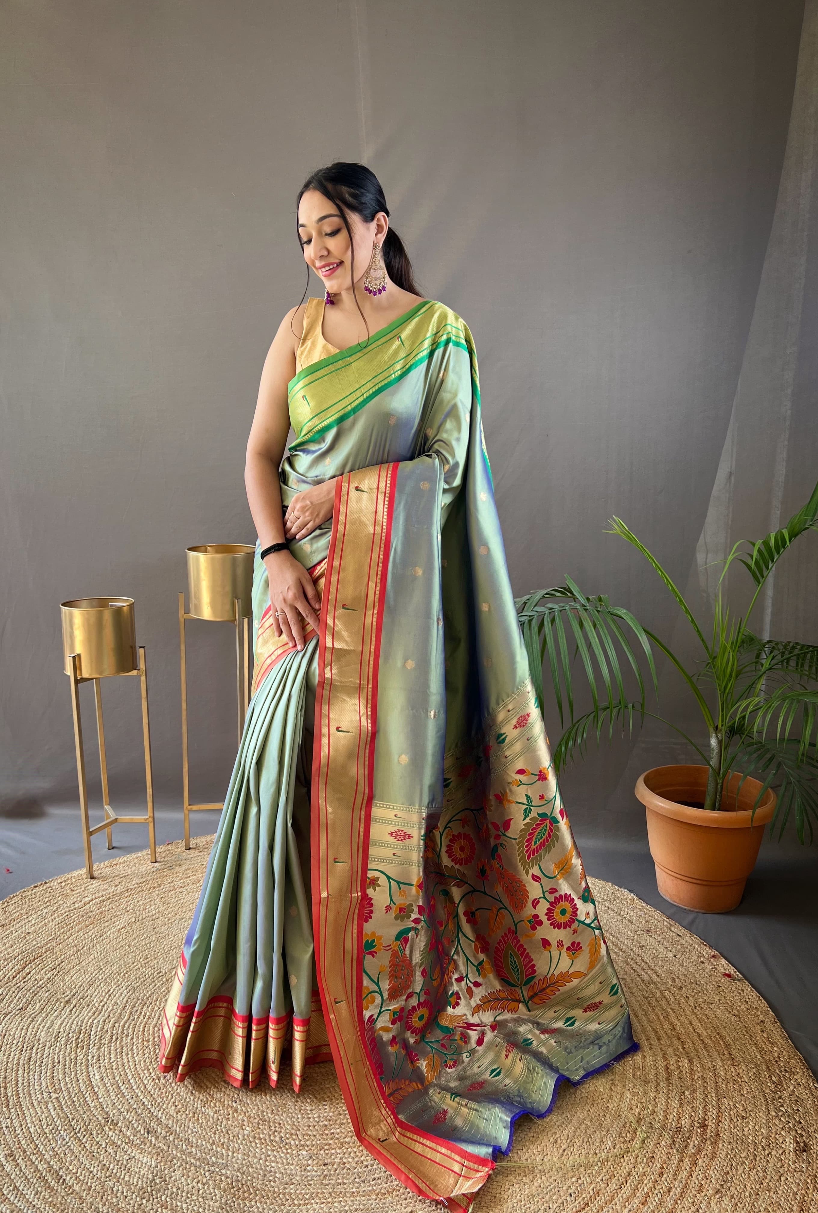 Shubh Savera Powerloom Paithani Silk Ready to Wear Pocket Saree