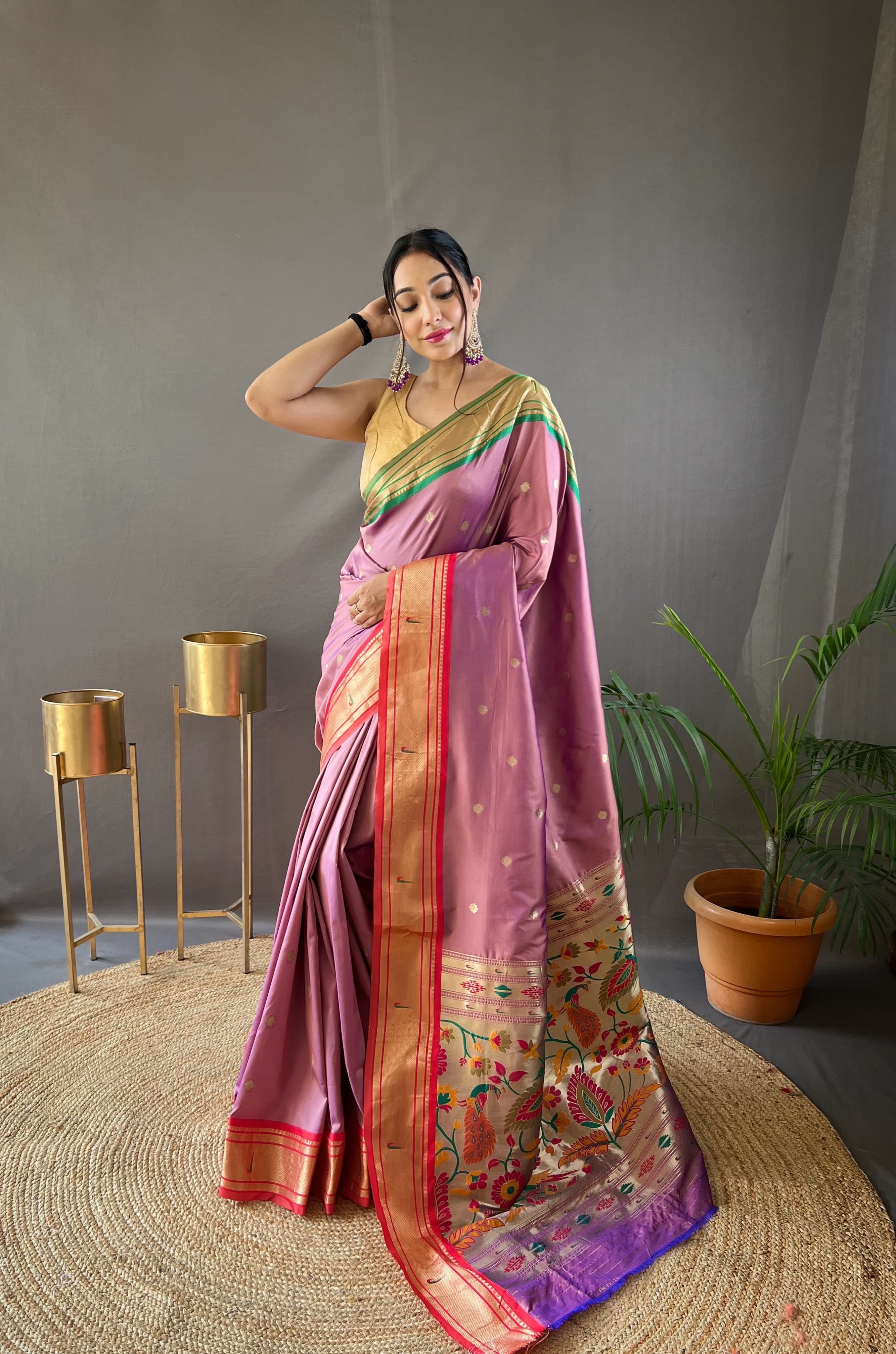 Shubh Shringar Powerloom Paithani Silk Ready-To-Wear Pocket Saree