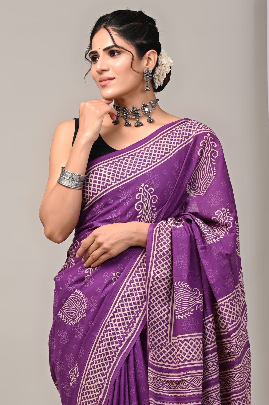 Purple Candy Mul Cotton Ready-To-Wear Pocket Saree