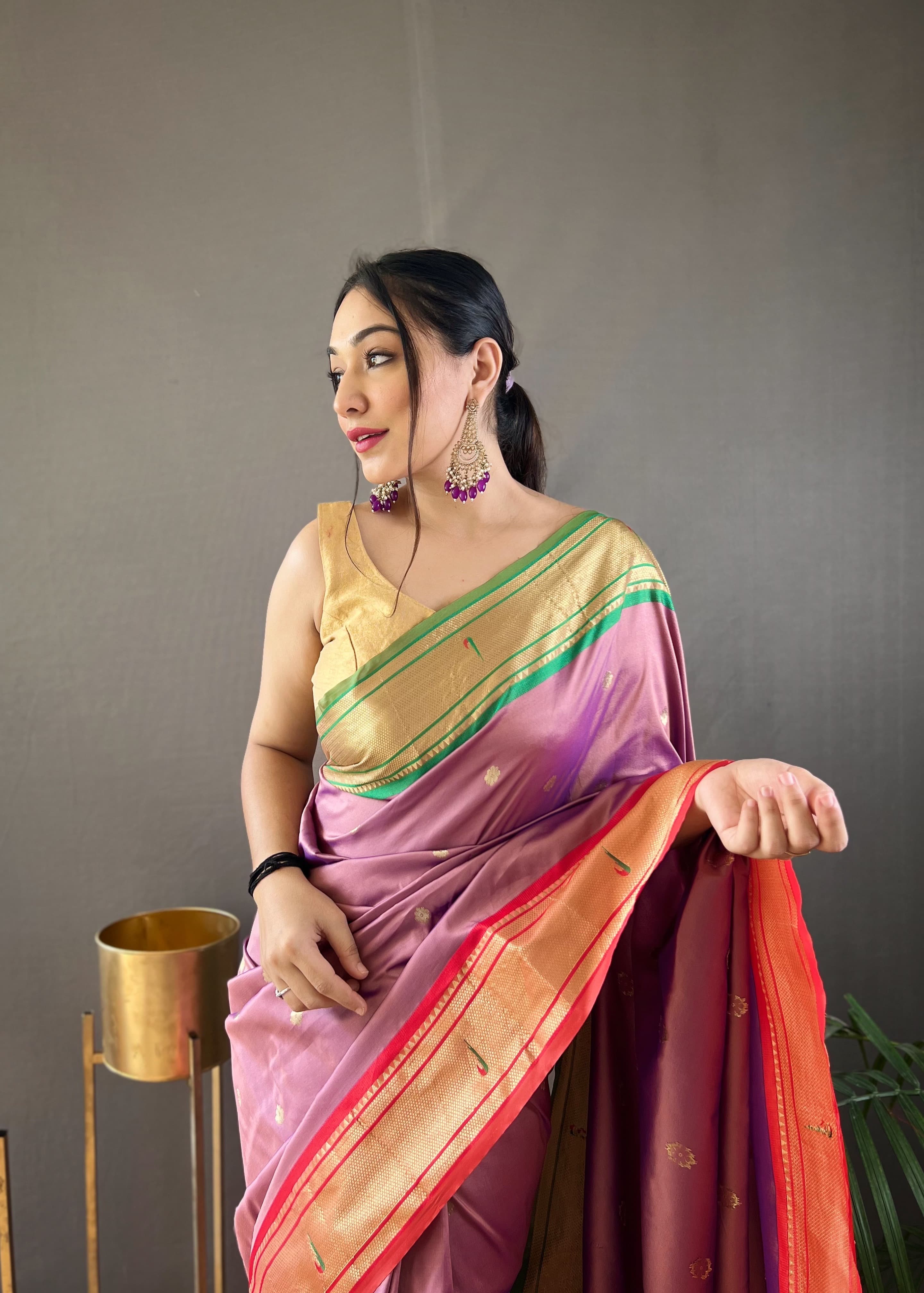 Shubh Shringar Powerloom Paithani Silk Ready-To-Wear Pocket Saree