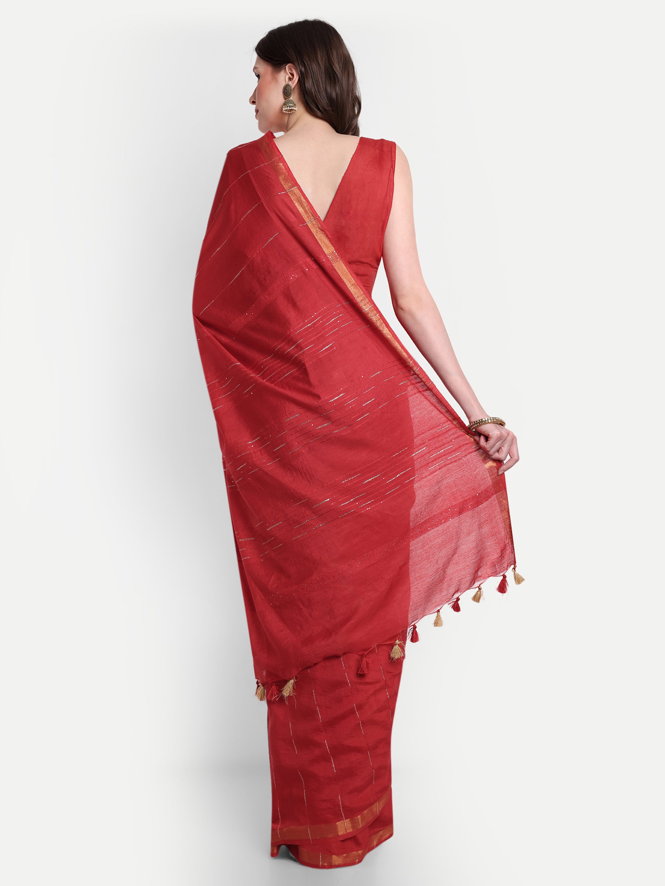 Ruby Starfall Katan Silk Ready To Wear Pocket Saree