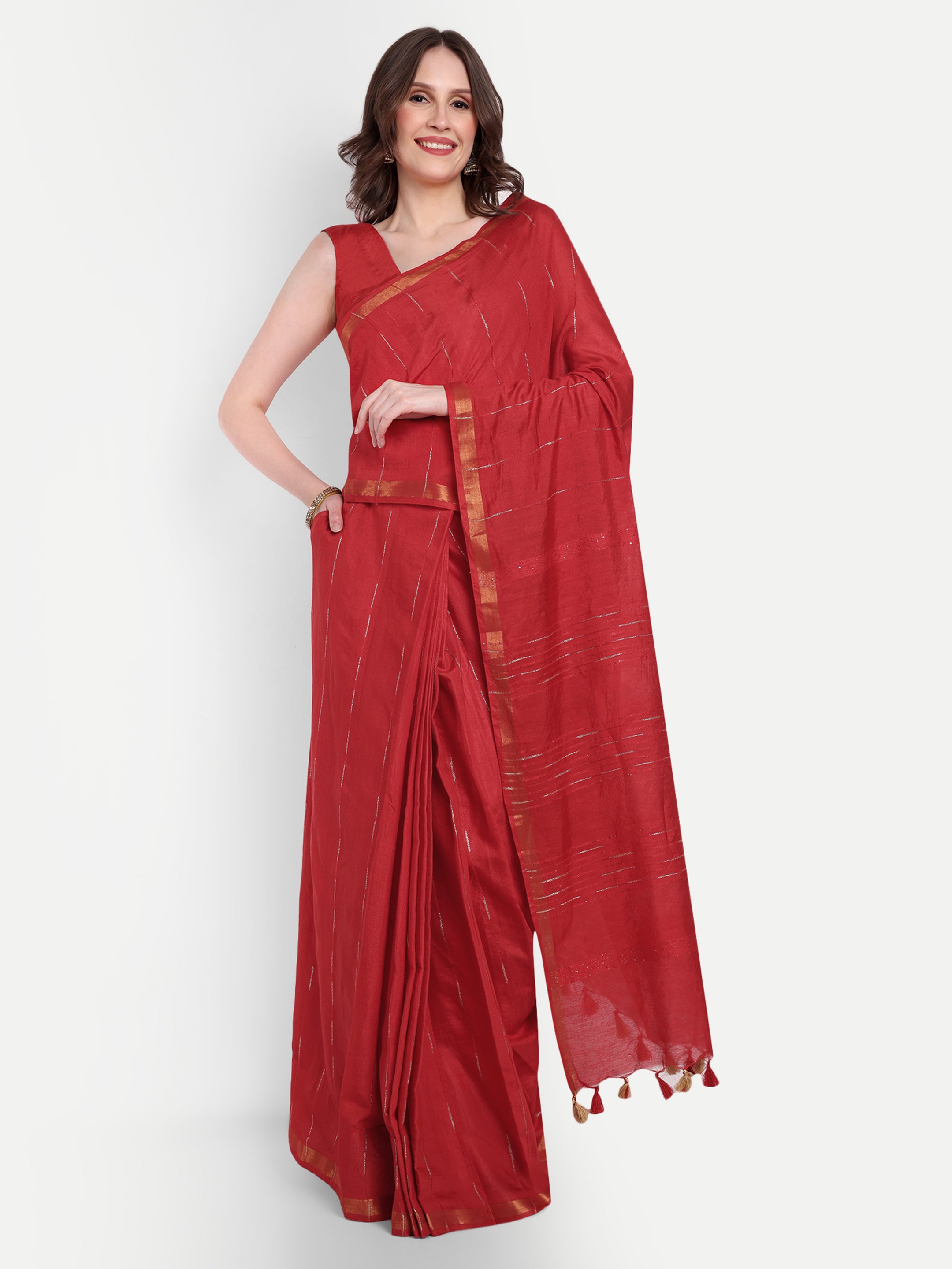 Ruby Starfall Katan Silk Ready To Wear Pocket Saree