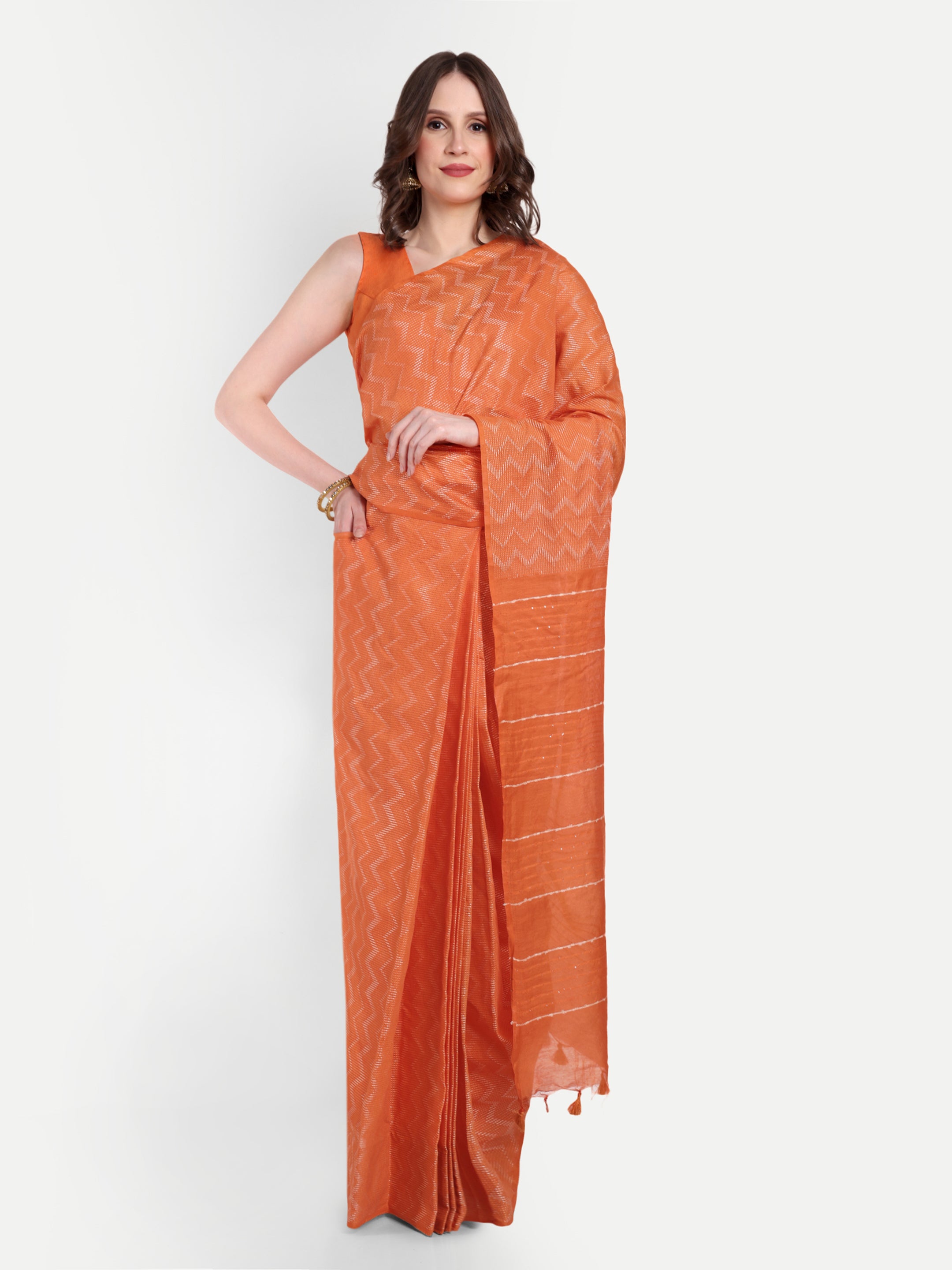 Saffron Zest Katan Silk Ready To Wear Pocket Saree