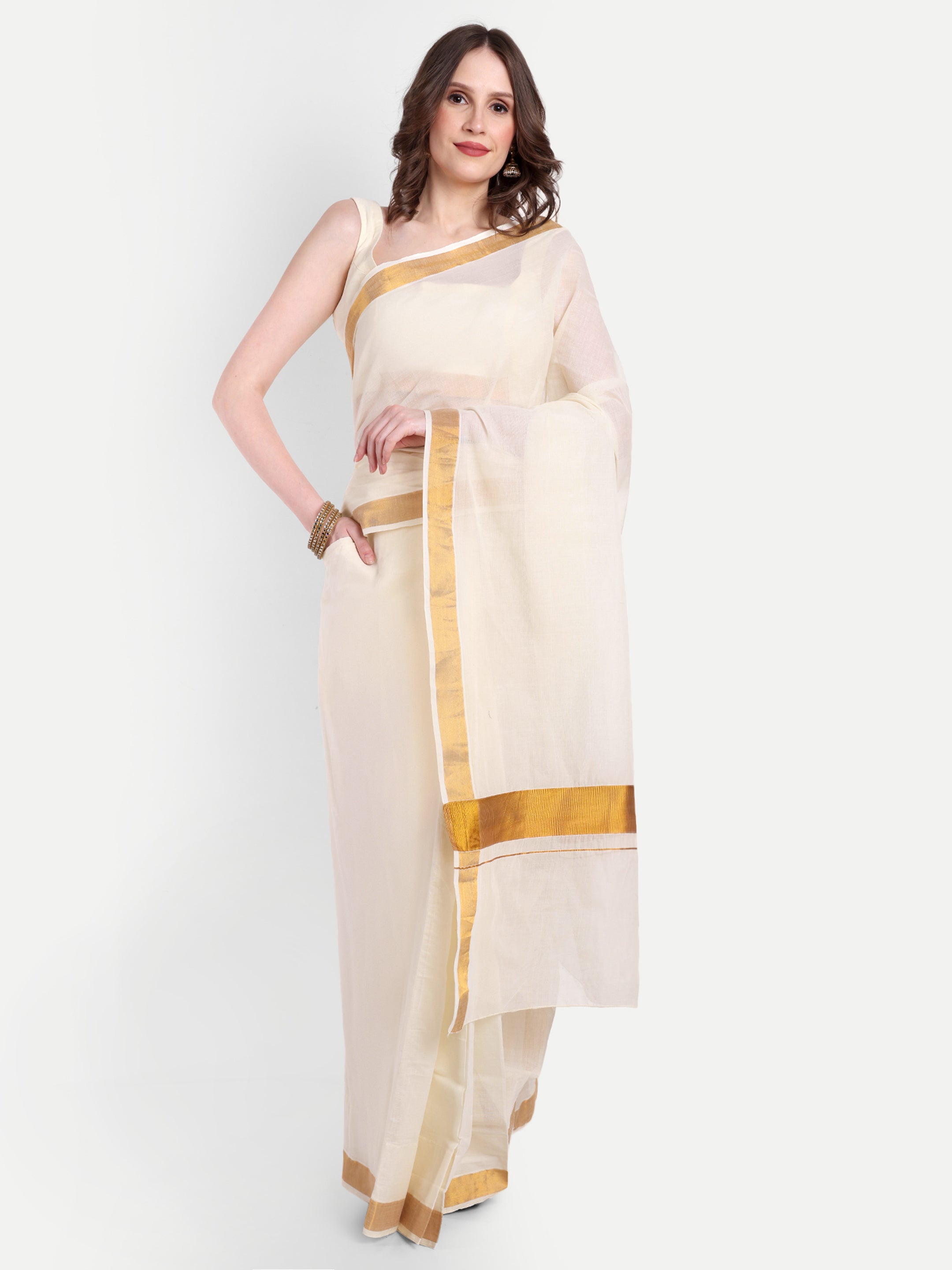 Temple Gold Kasavu Ready To Wear Pocket Saree