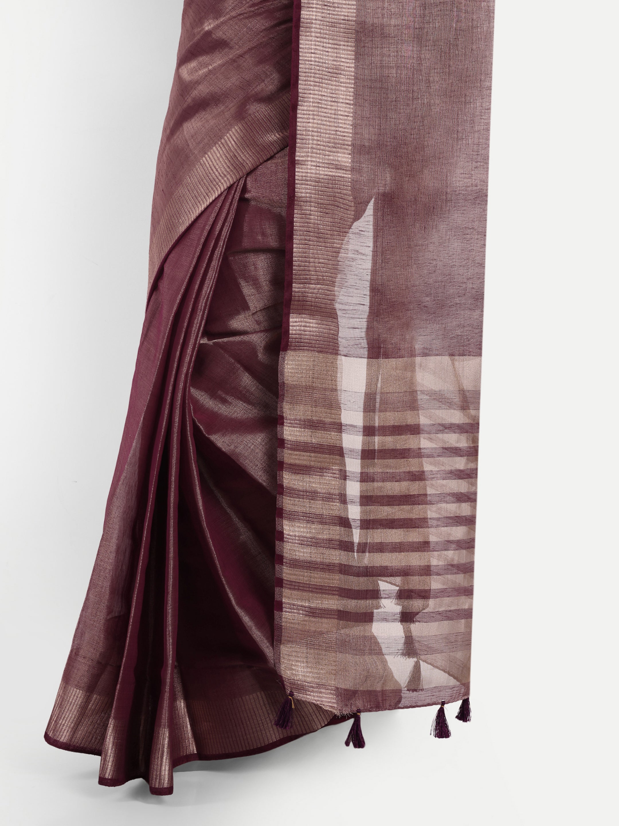 Wineberry Linen Tissue Silk Ready To Wear Pocket Saree